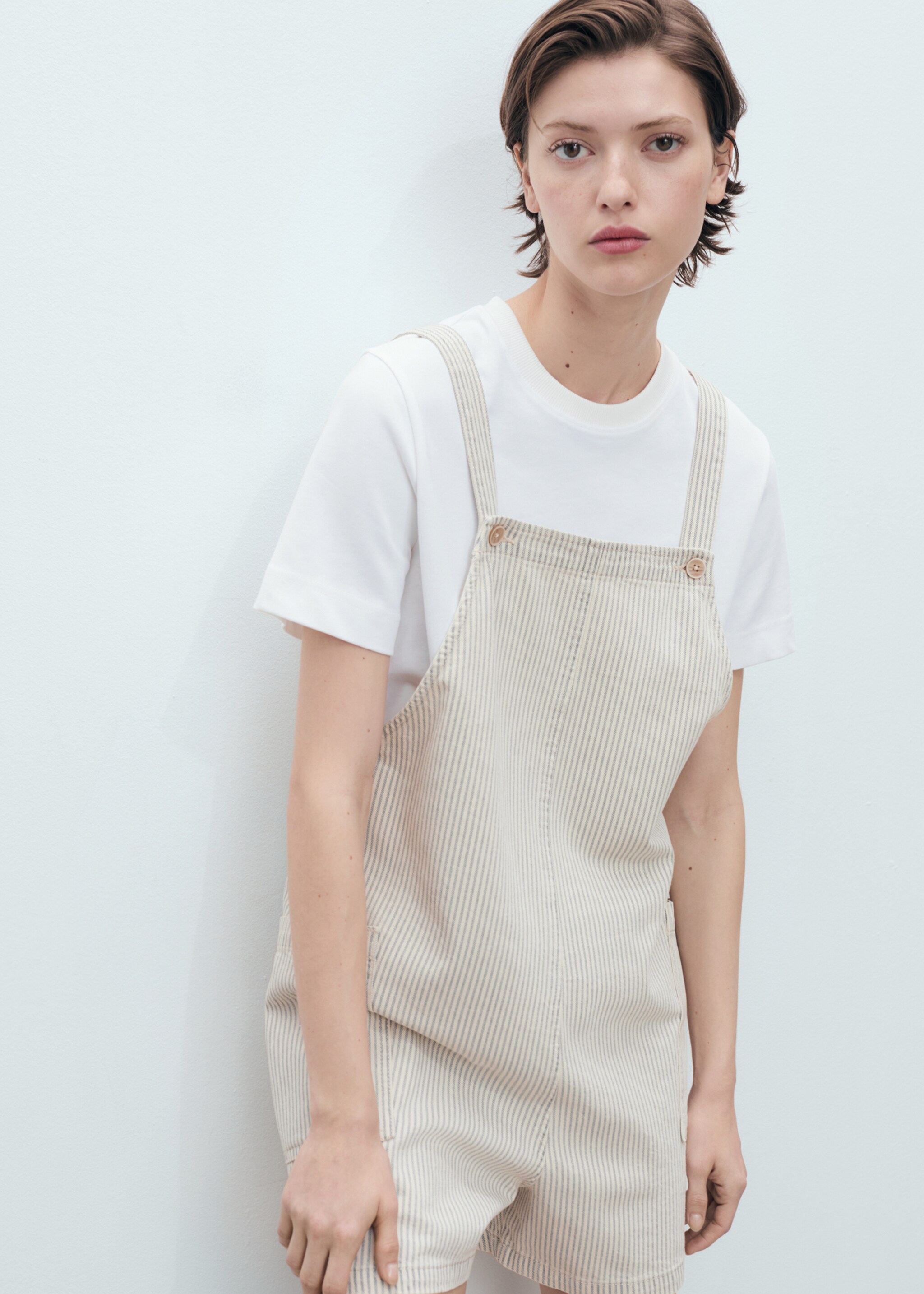 Denim dungarees stripes - Medium plane, Beige. Ref: 77062919-00.