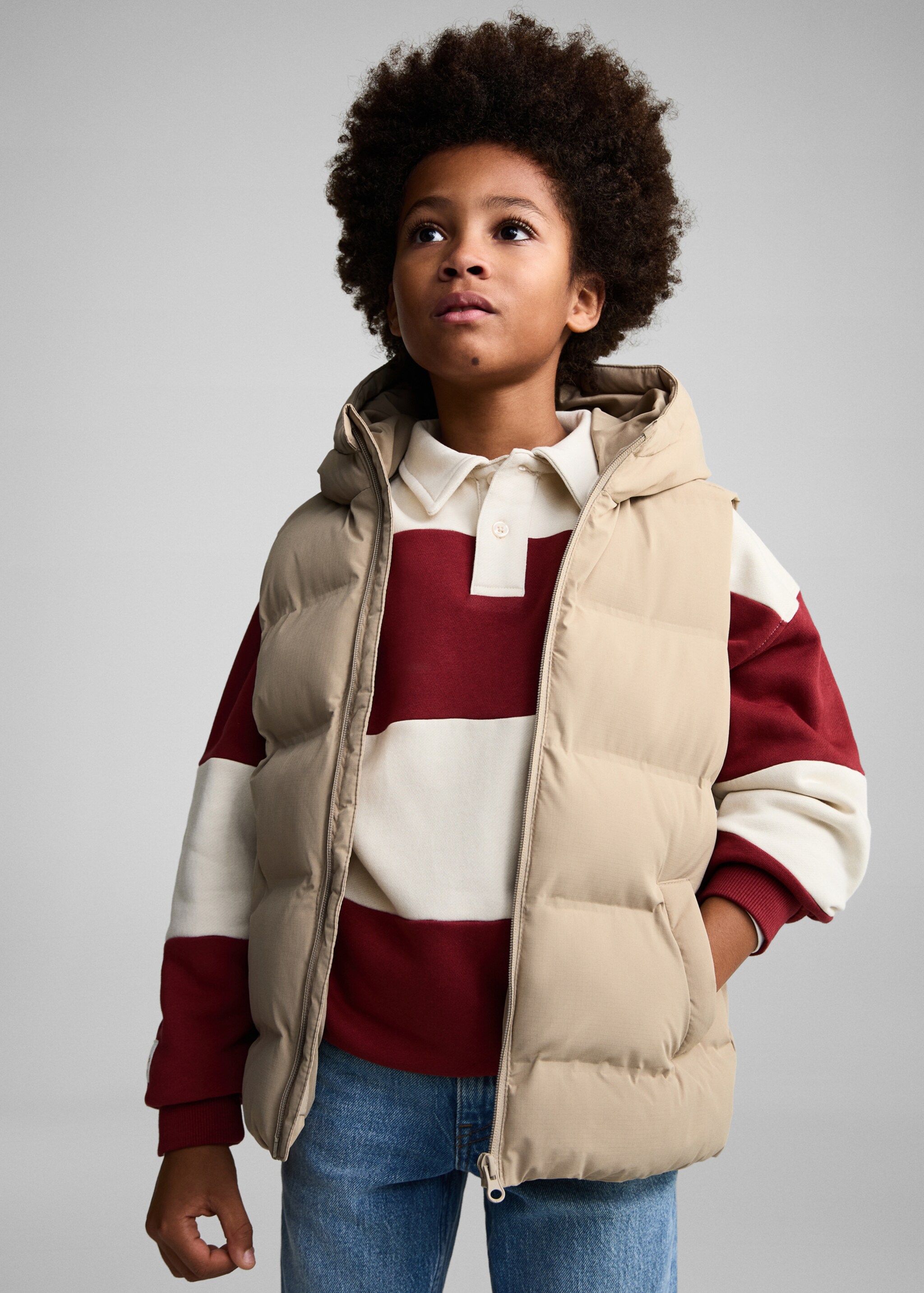 Quilted gilet with hood - Medium plane, Ice Grey. Ref: 77063665-00.
