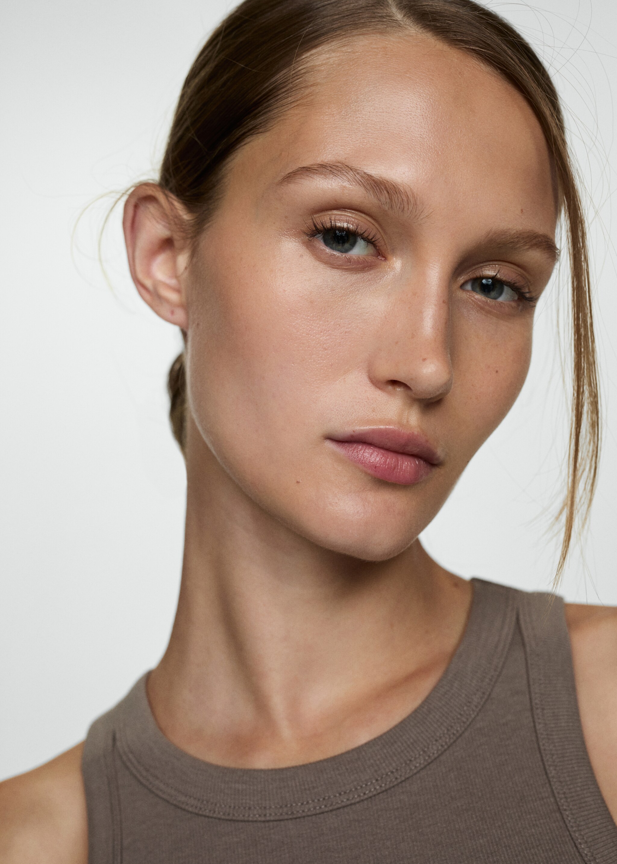 Bawełniany ściągaczowy top - Szczegóły artykułu 1, Średni Brązowy. Ref: 77064022-00.