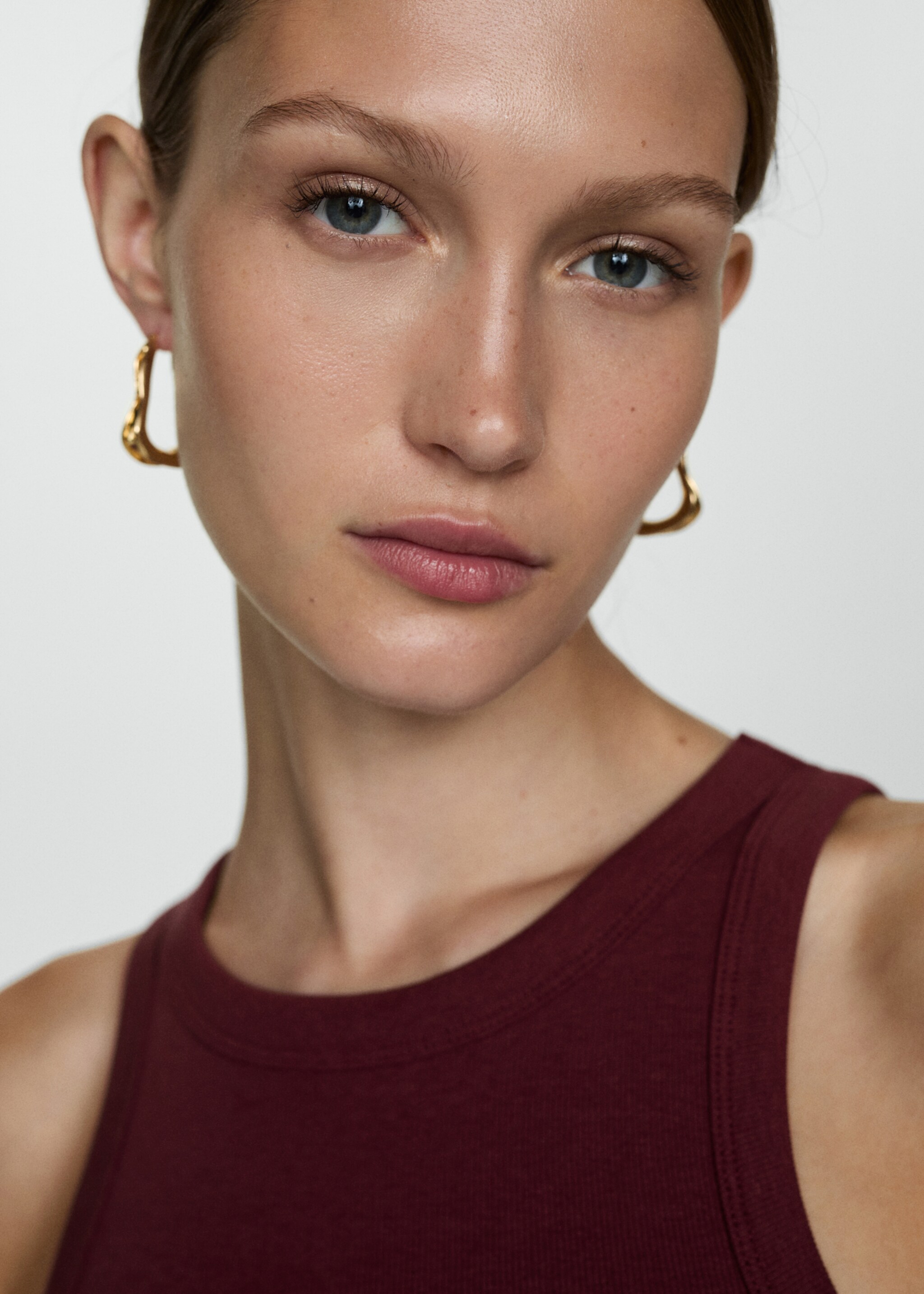 Ribbed cotton-blend top - Details of the article 1, Burgundy. Ref: 77064022-00.