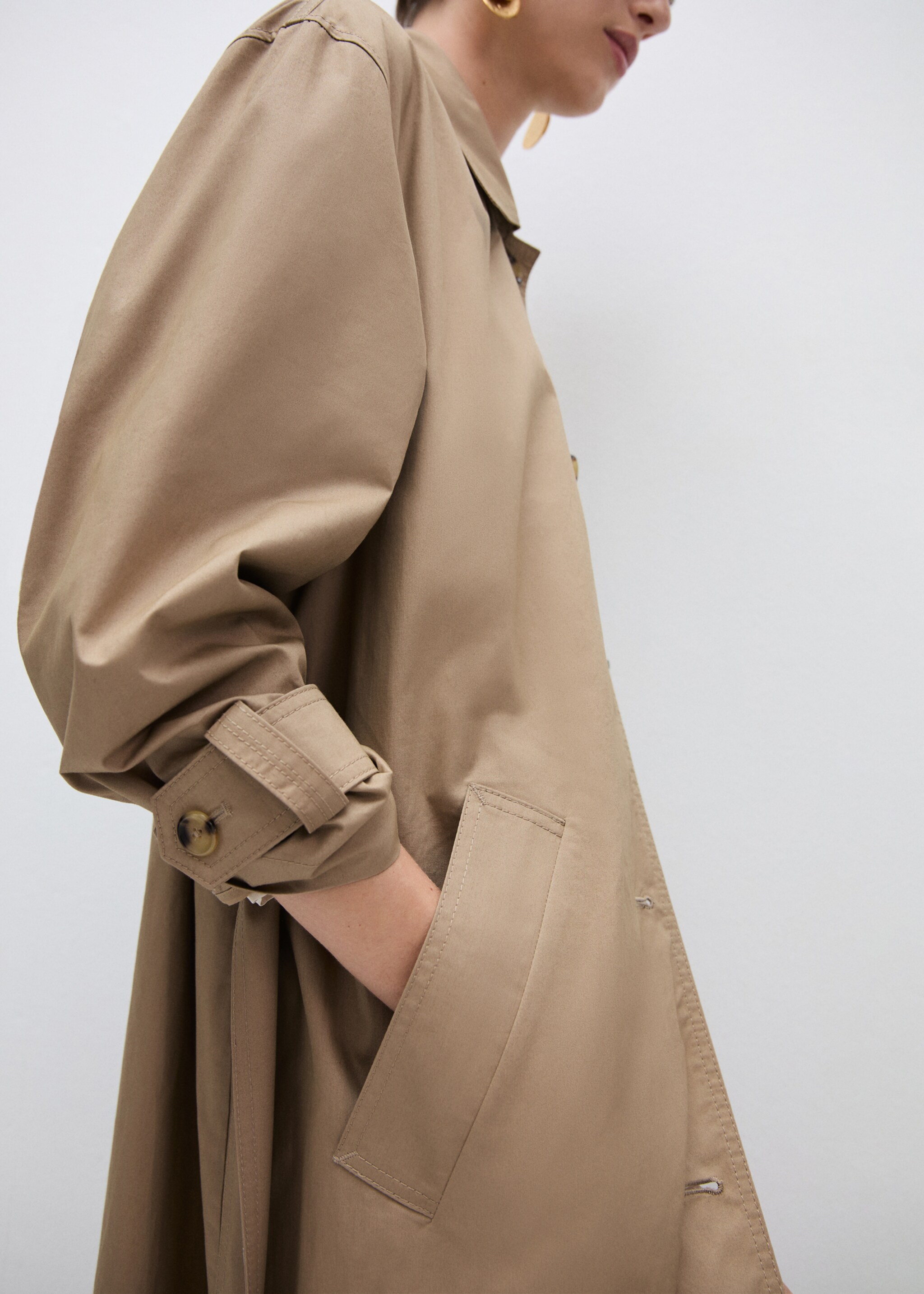 Cotton trench coat with shirt collar - Details of the article 6, Beige. Ref: 77064029-00.