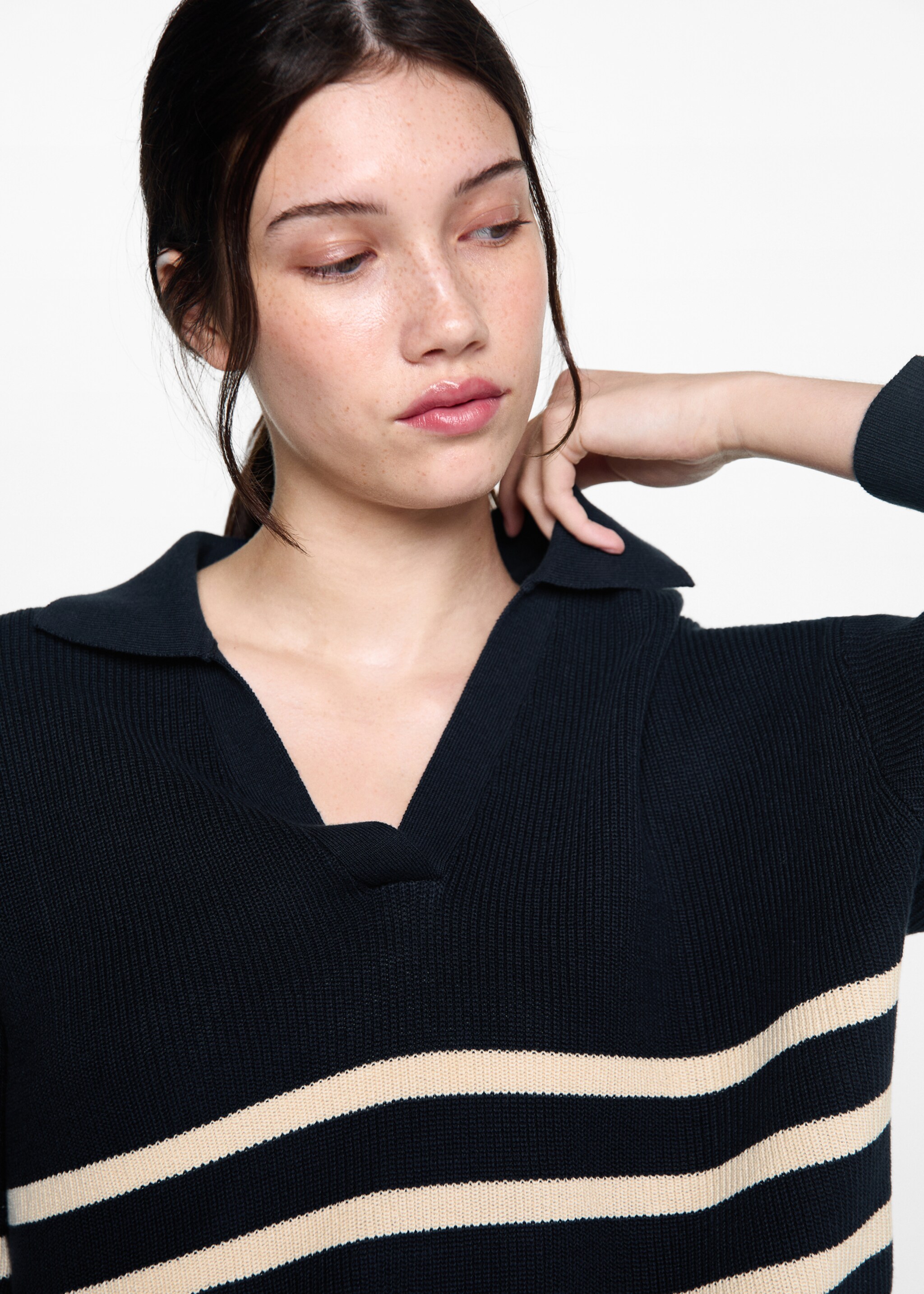 Knit striped sweater - Details of the article 1, Dark Navy. Ref: 77064039-00.