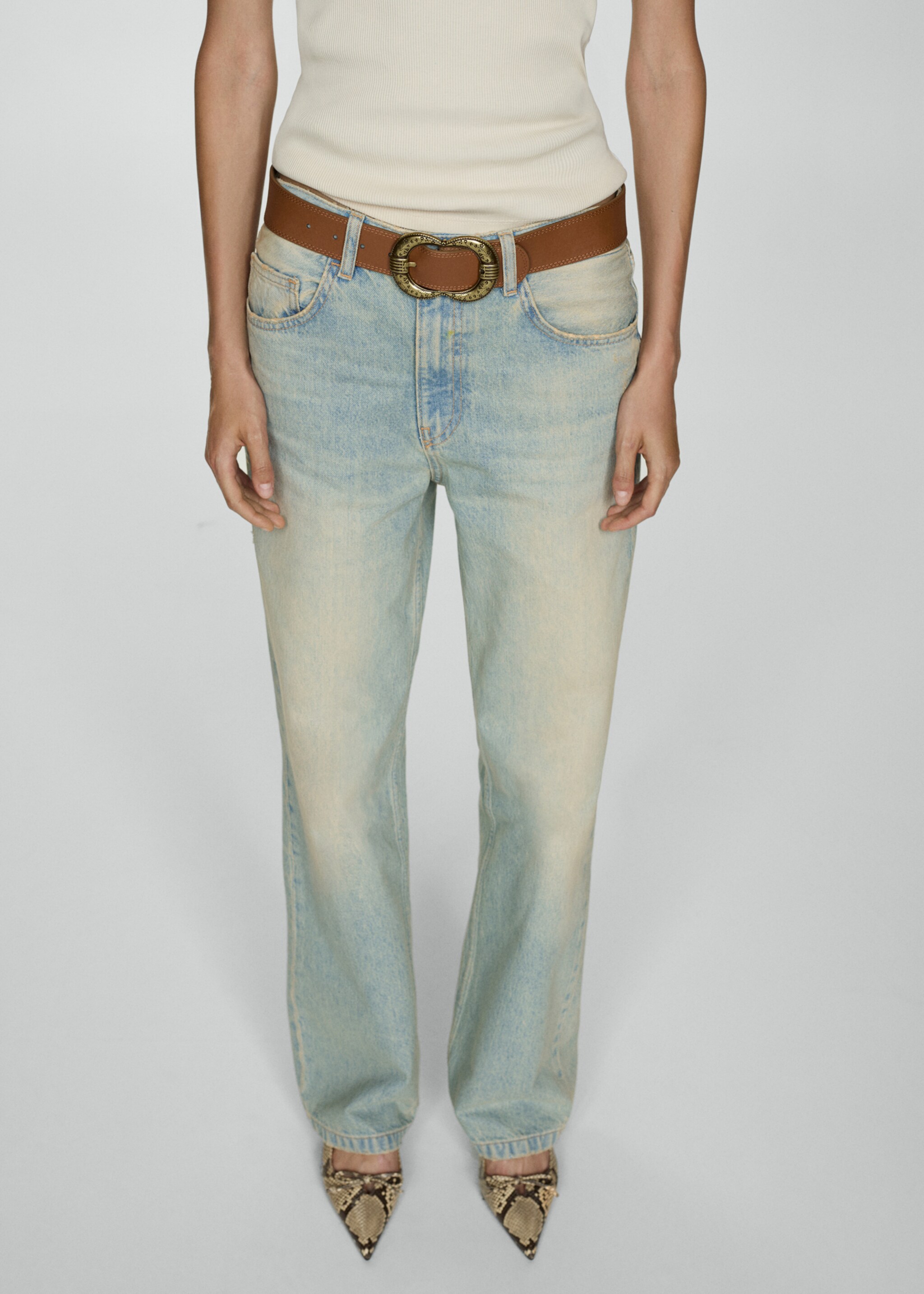 Rechte mid-rise jeans - Middenvlak, Lichtblauw. Ref: 77064064-00.