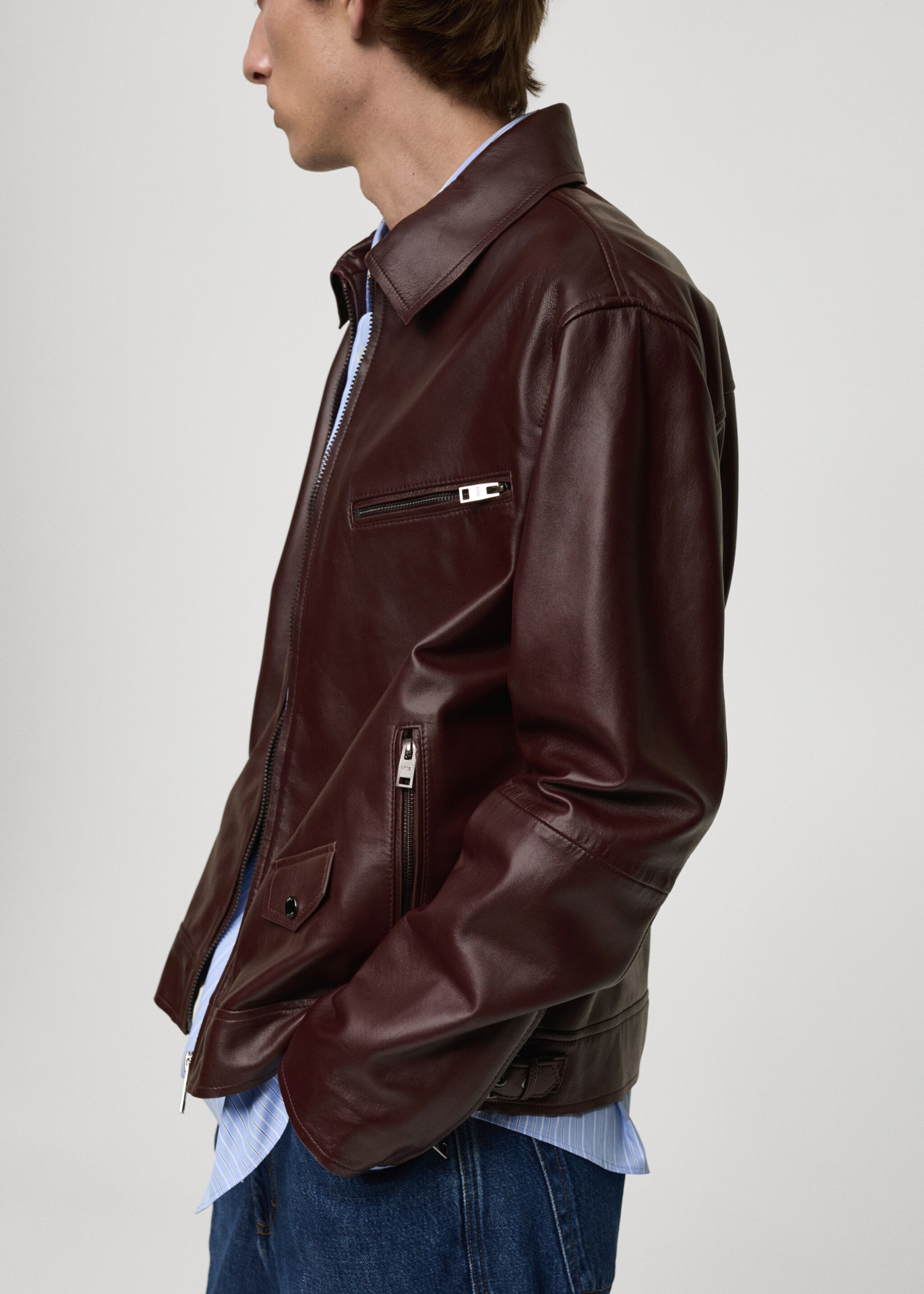 Blouson 100 % cuir nappa - Détail de l'article 2, Bordeaux. Ref: 77064434-00.