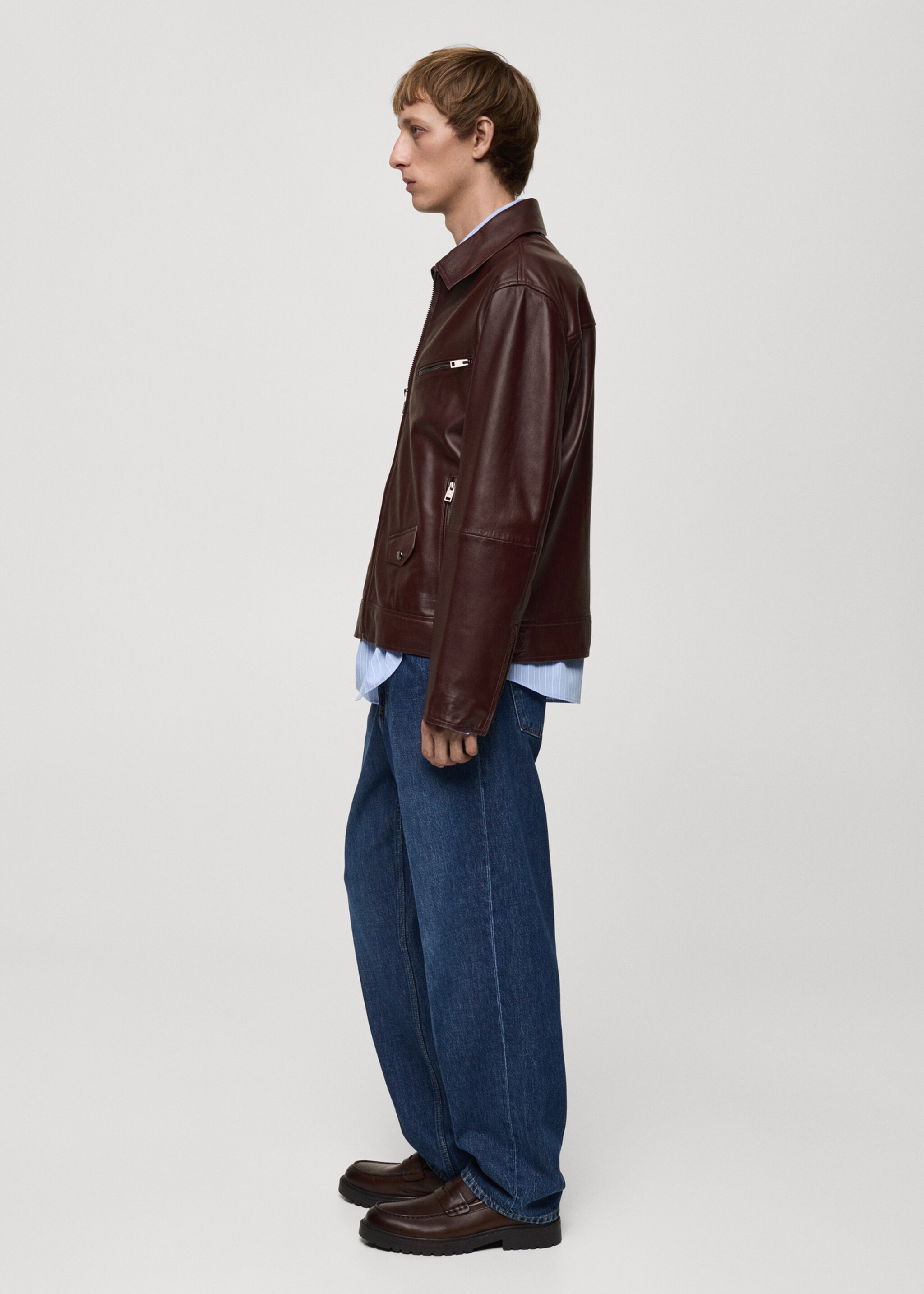 Blouson 100 % cuir nappa - Détail de l'article 6, Bordeaux. Ref: 77064434-00.
