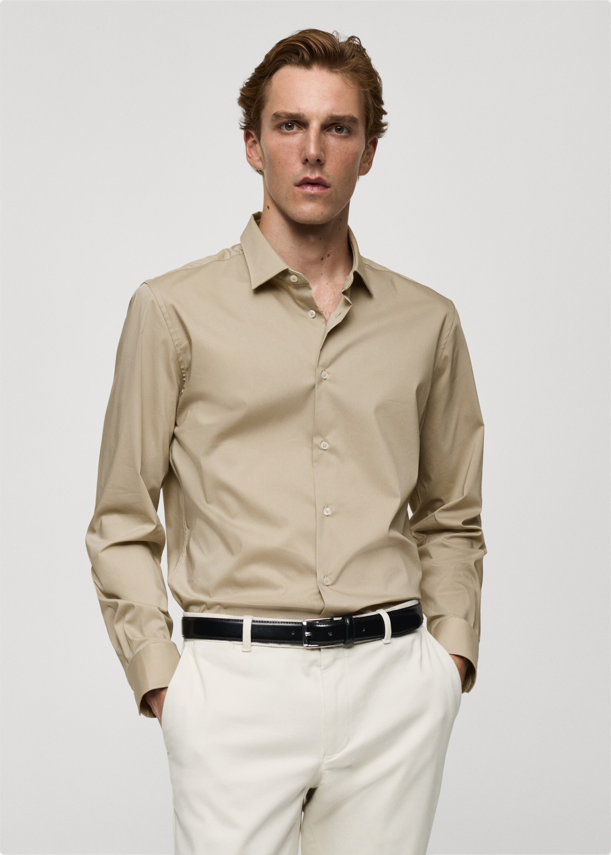 Camicia regular-fit cotone stretch - Piano medio, Grigio chiaro/pastello. Ref: 77064436-00.