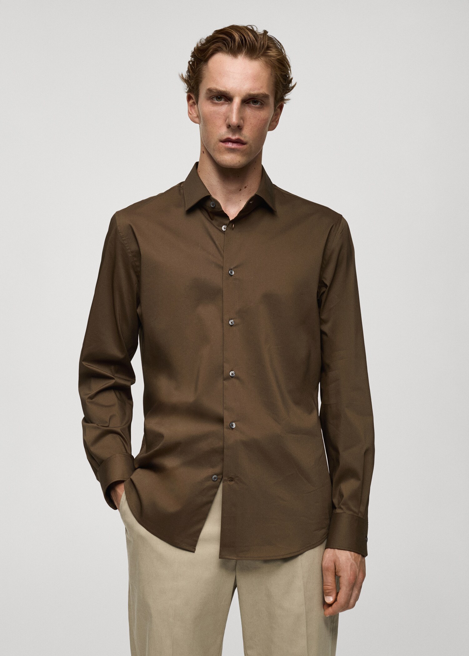 Camisa regular fit cotó stretch - Pla mig