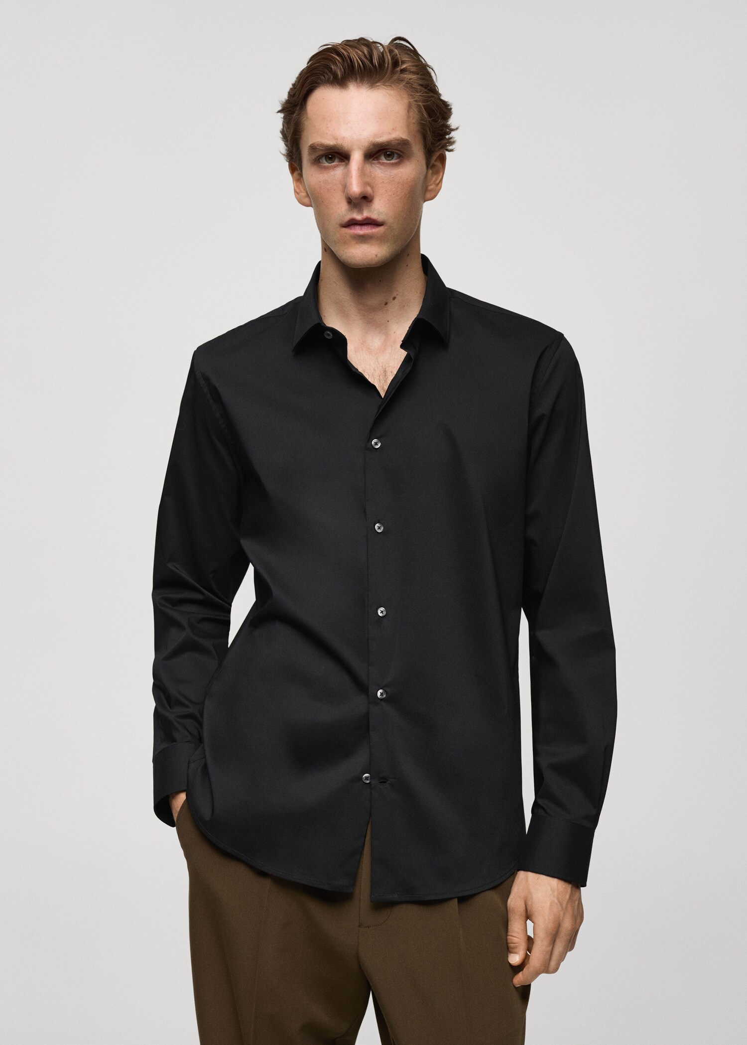 Camisa regular fit cotó stretch - Pla mig