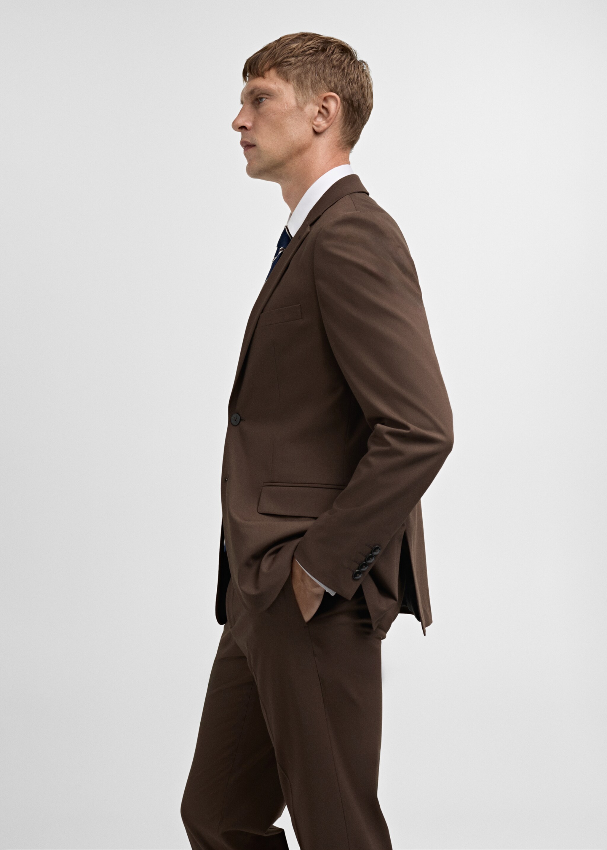 Super slim-fit suit jacket in stretch fabric - Details of the article 2, Tobacco Brown. Ref: 77064439-00.