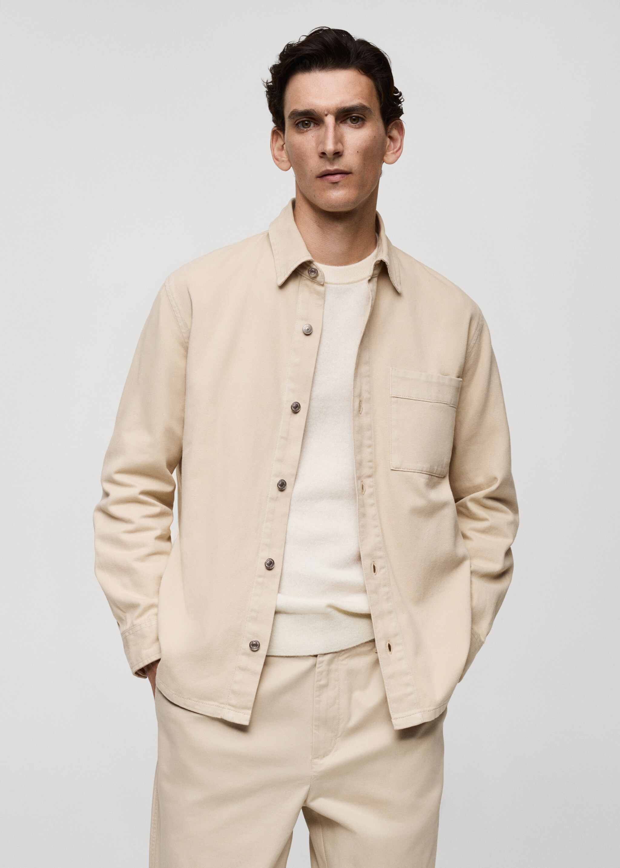 Pocket denim overshirt - Medium plane, Beige. Ref: 77064440-00.