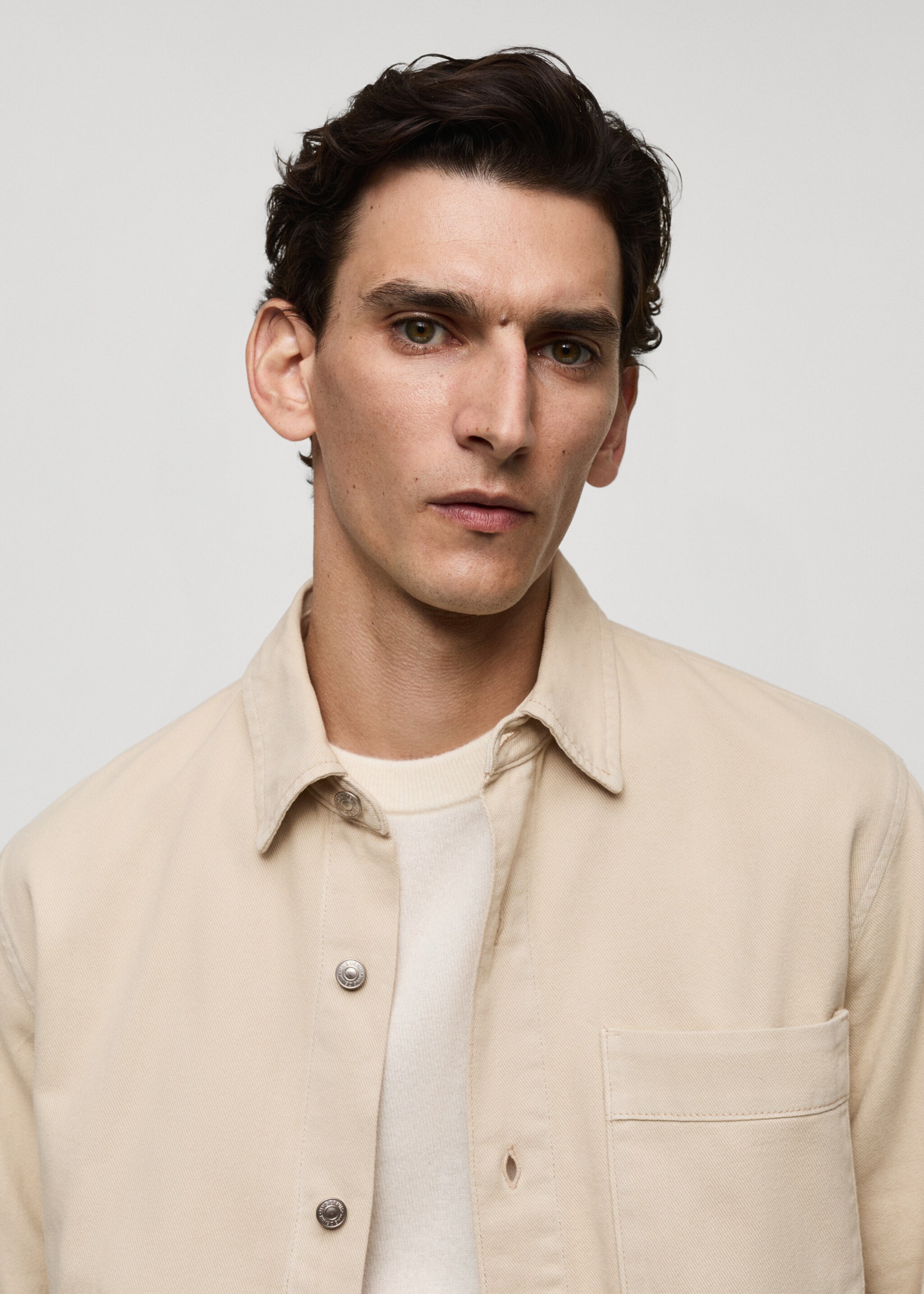 Pocket denim overshirt - Details of the article 1, Beige. Ref: 77064440-00.