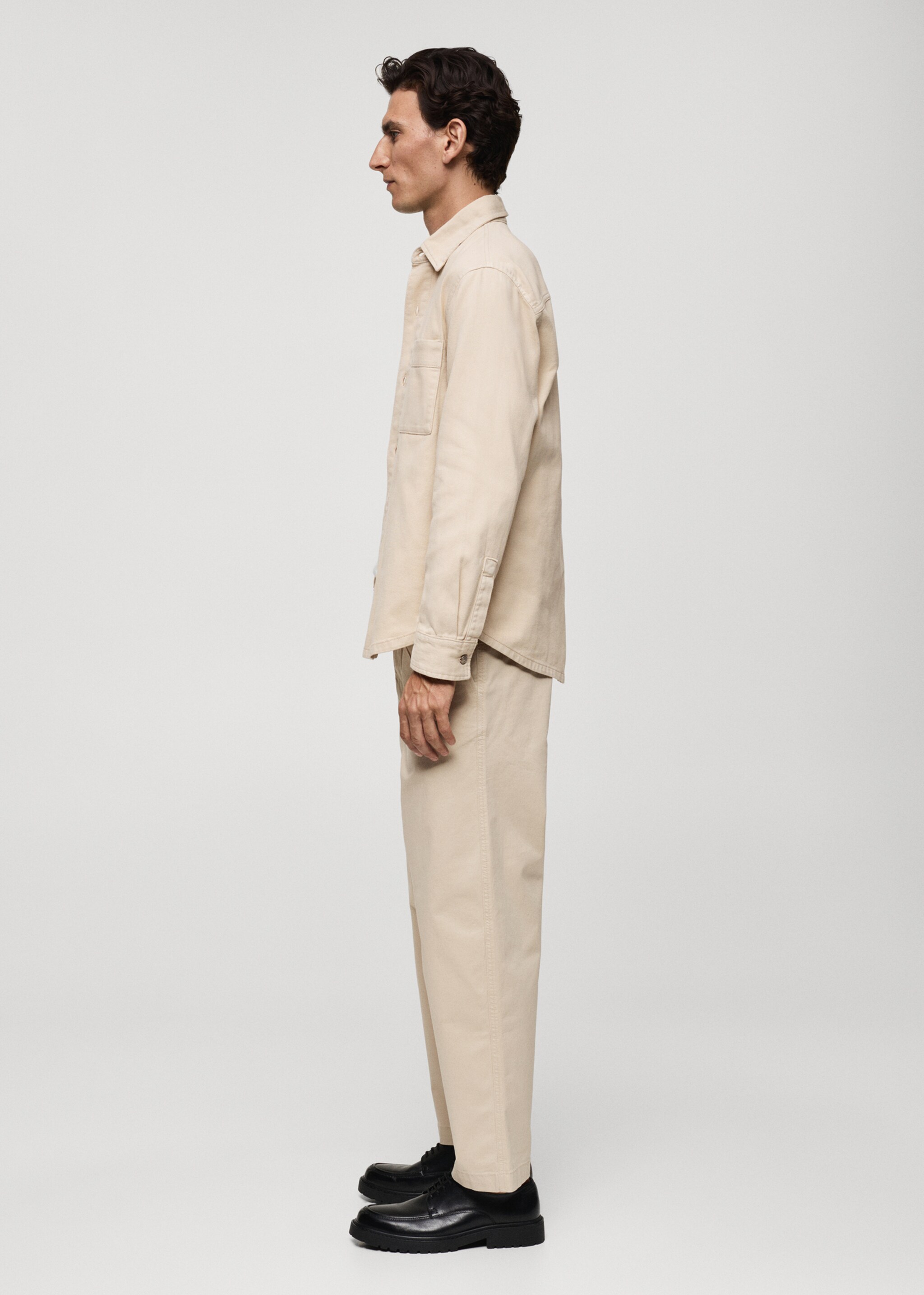 Pocket denim overshirt - Details of the article 2, Beige. Ref: 77064440-00.