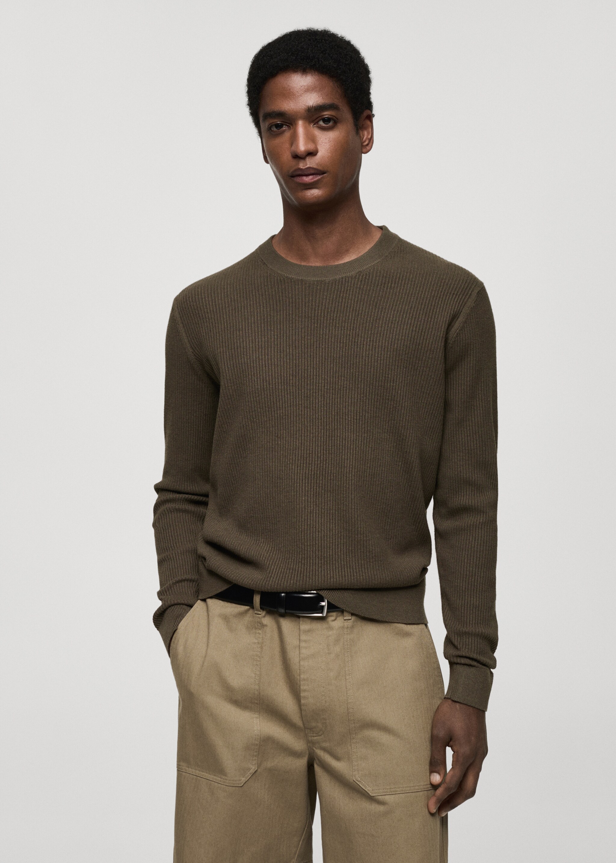 Pullover maglia cotone coste - Piano medio, Kaki. Ref: 77064443-00.