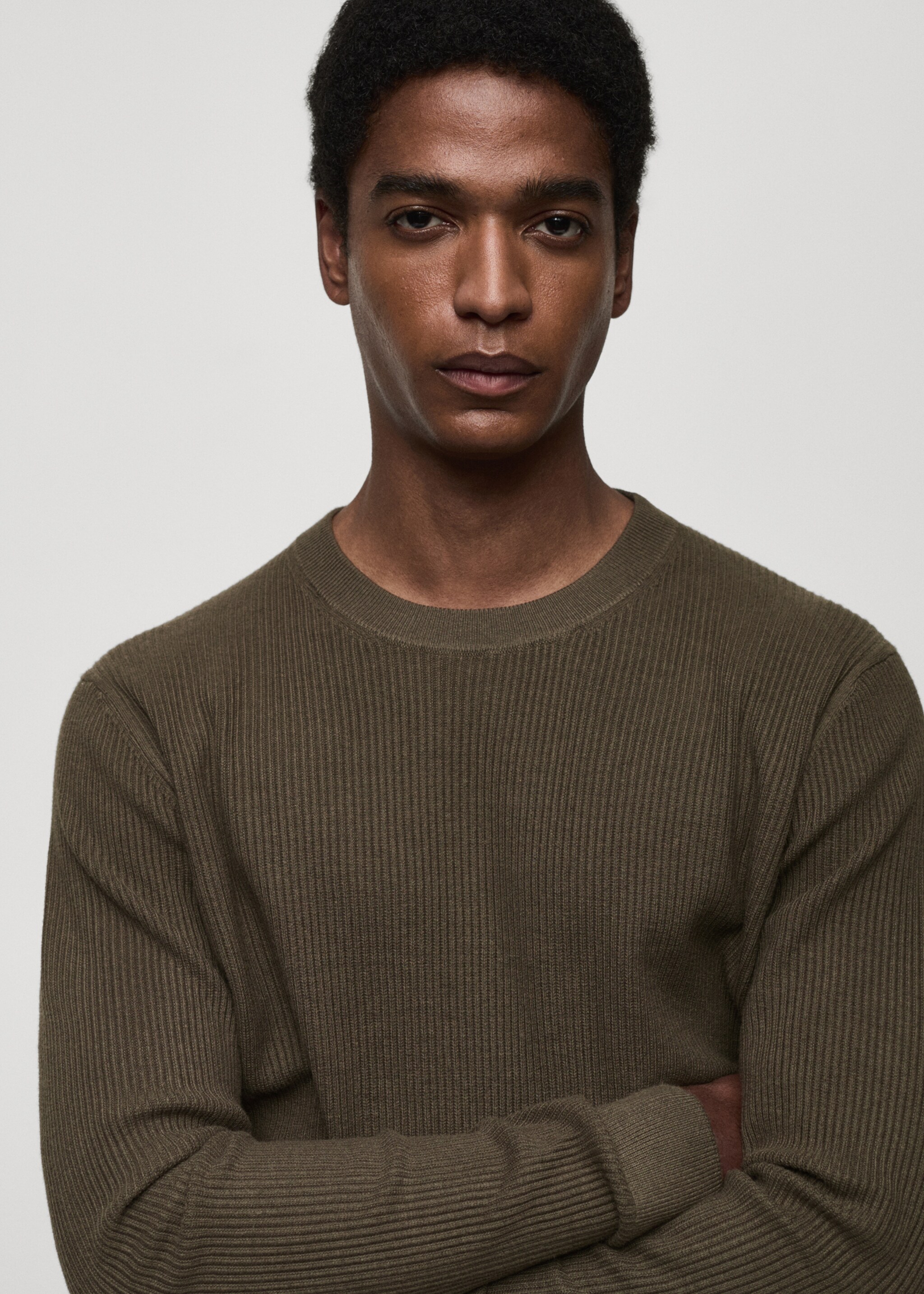 Pullover maglia cotone coste - Dettaglio dell'articolo 1, Kaki. Ref: 77064443-00.