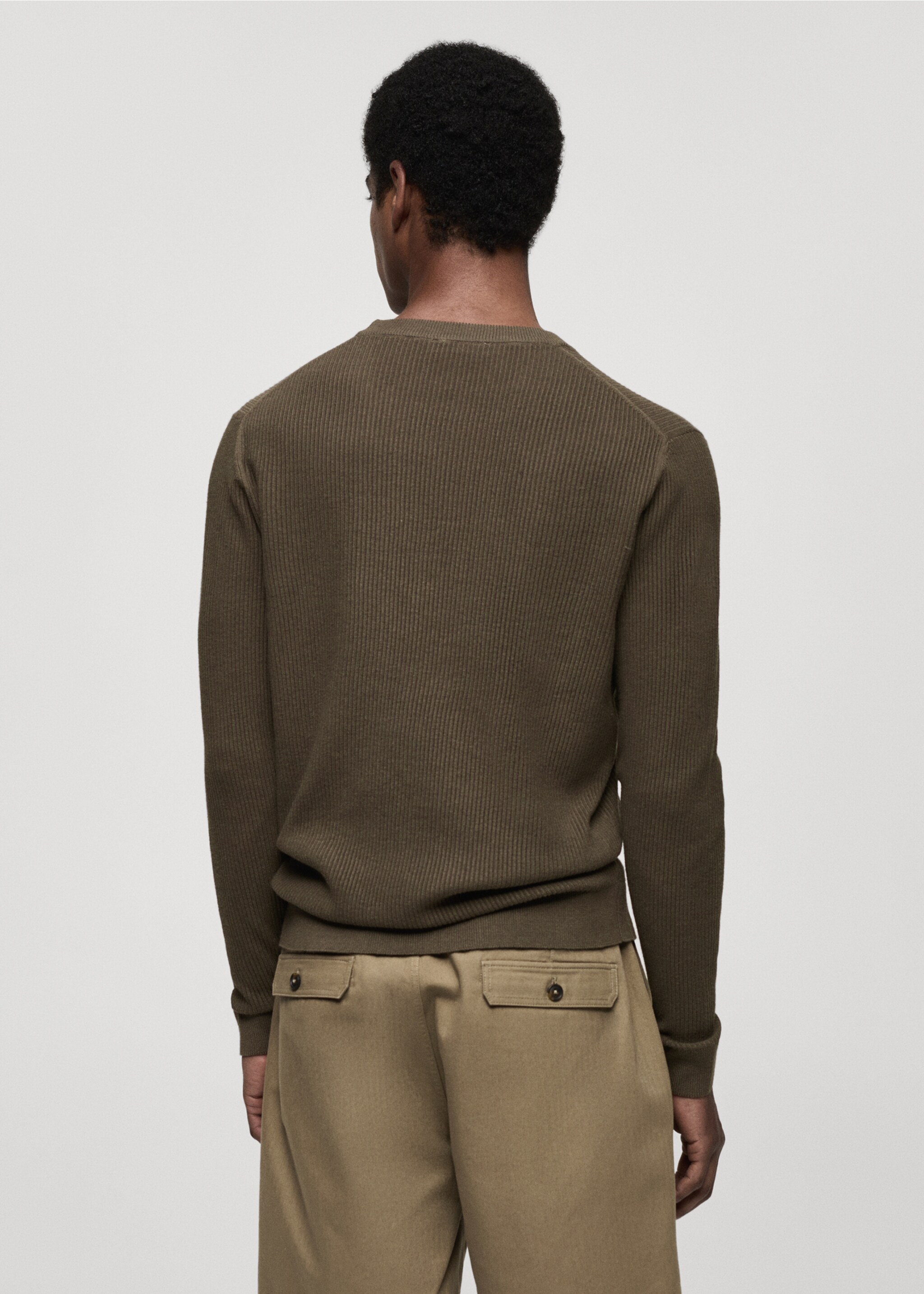 Pullover maglia cotone coste - Retro dell'articolo, Kaki. Ref: 77064443-00.