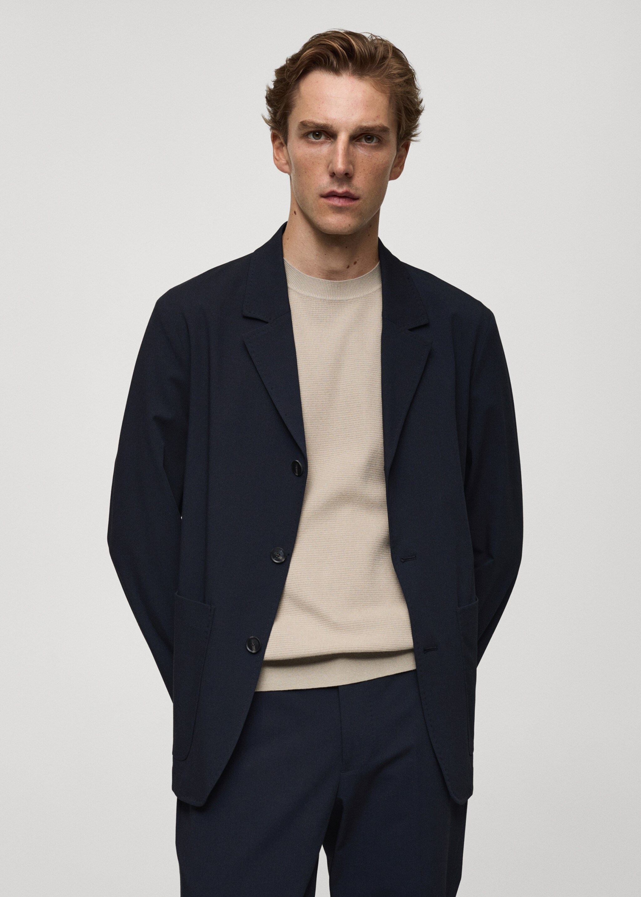 Americana vestit slim fit butxaques - Pla mig, Blau marí fosc. Ref: 77064444-00.