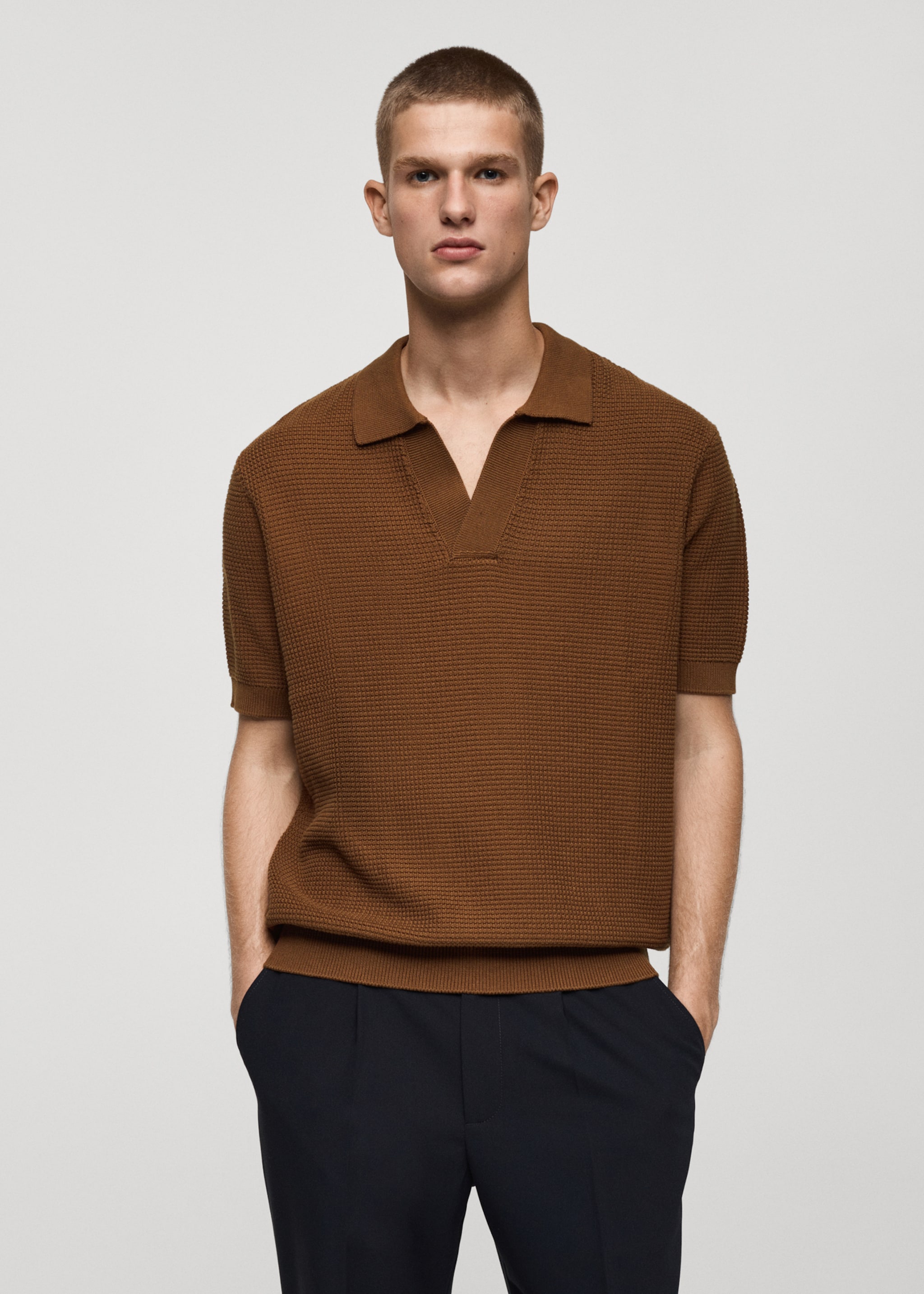 Medium-knit cotton structure polo - Medium plane