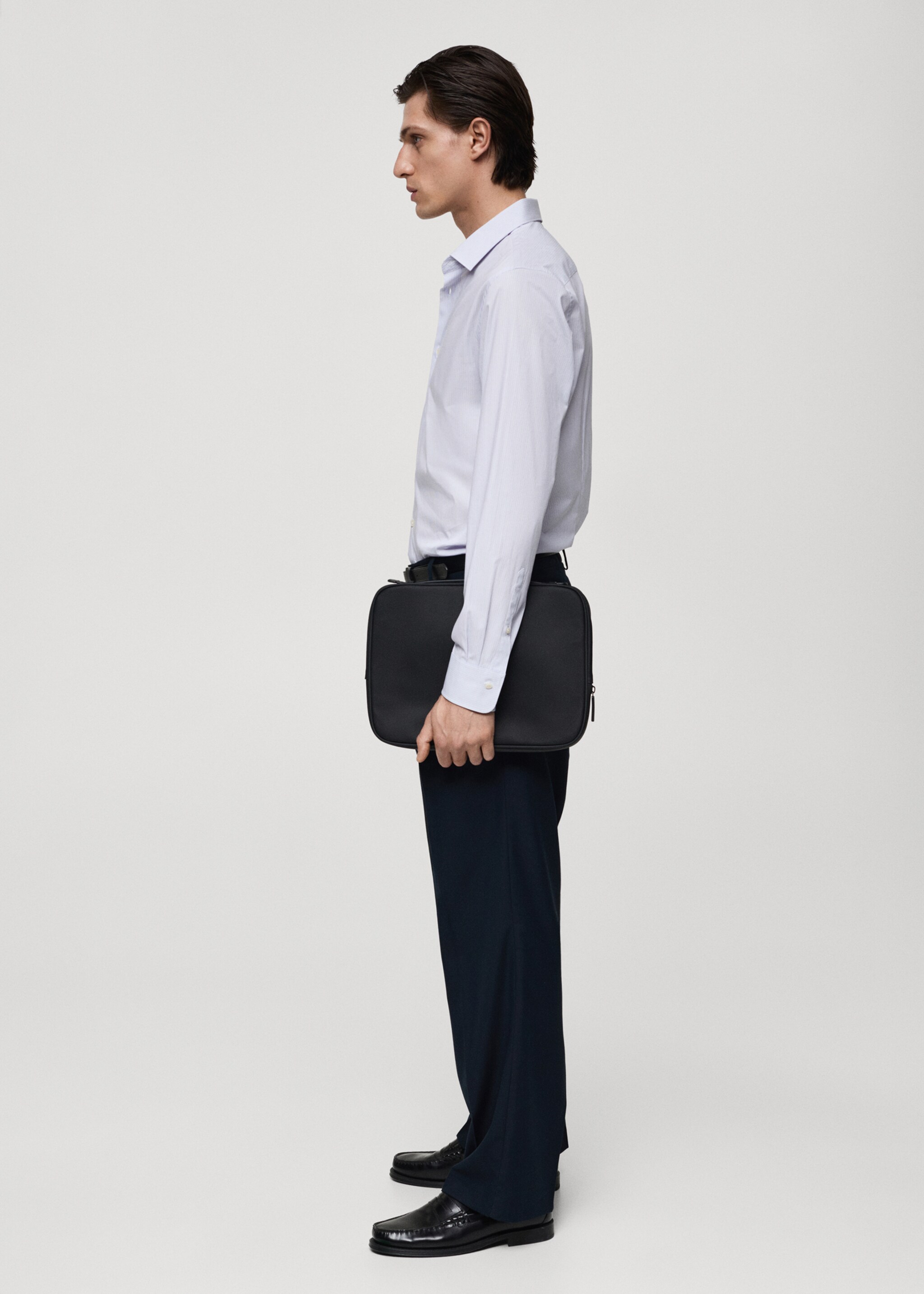 Slim fit fine-striped cotton shirt - Details of the article 2, White. Ref: 77064448-00.