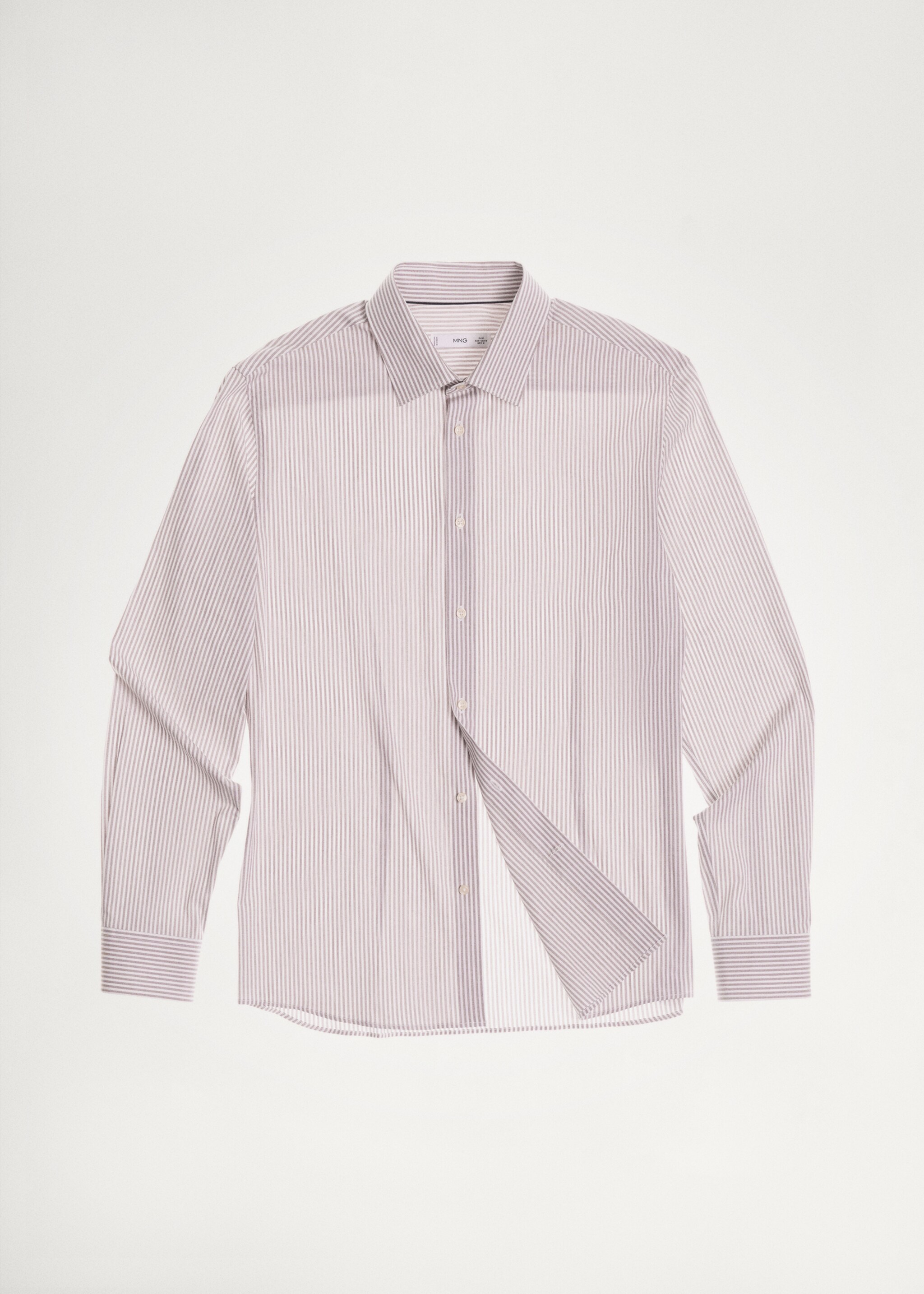 Slim fit fine-striped cotton shirt - Details of the article 5, Brown. Ref: 77064448-00.