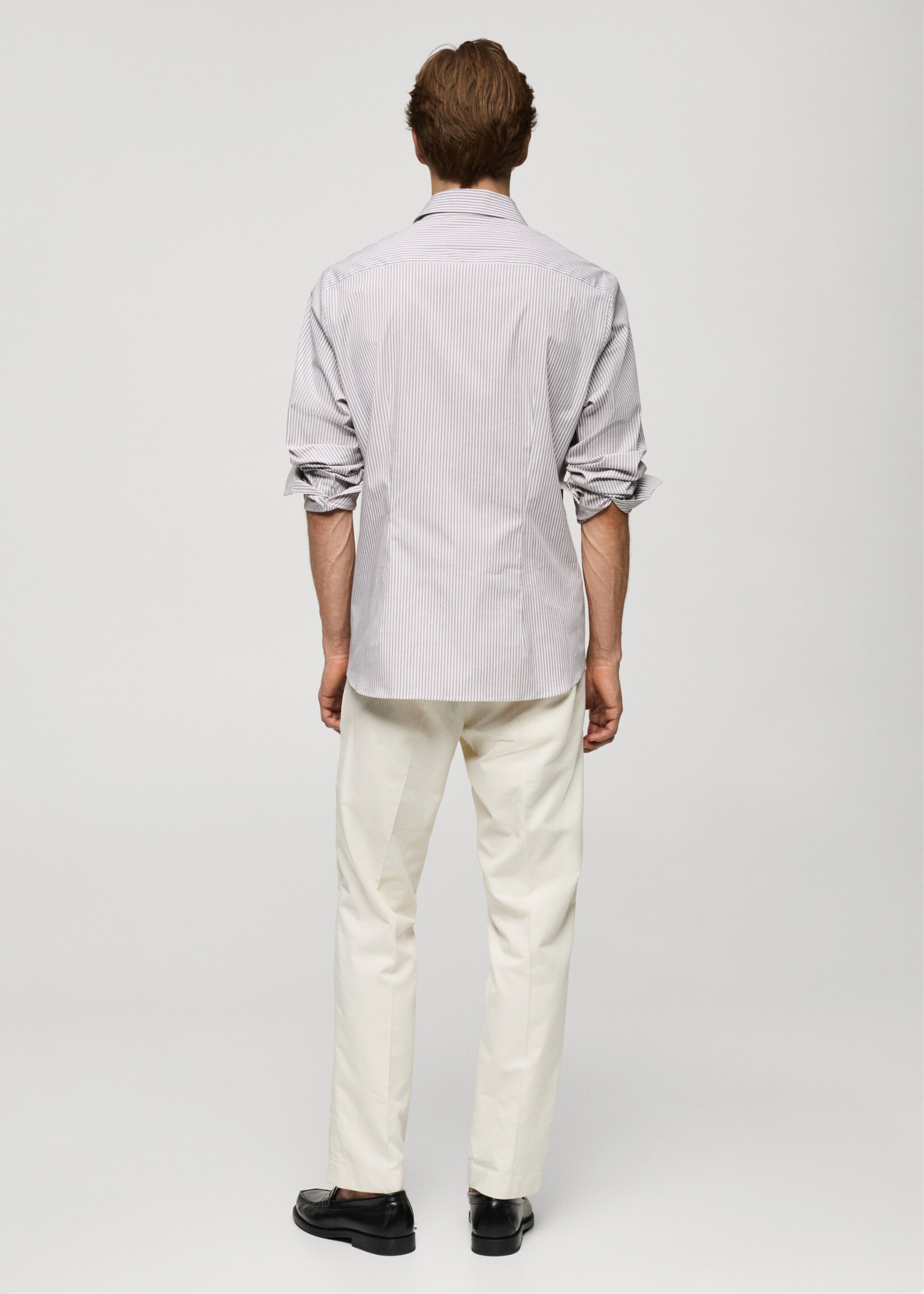 Slim fit fine-striped cotton shirt - Reverse of the article, Brown. Ref: 77064448-00.