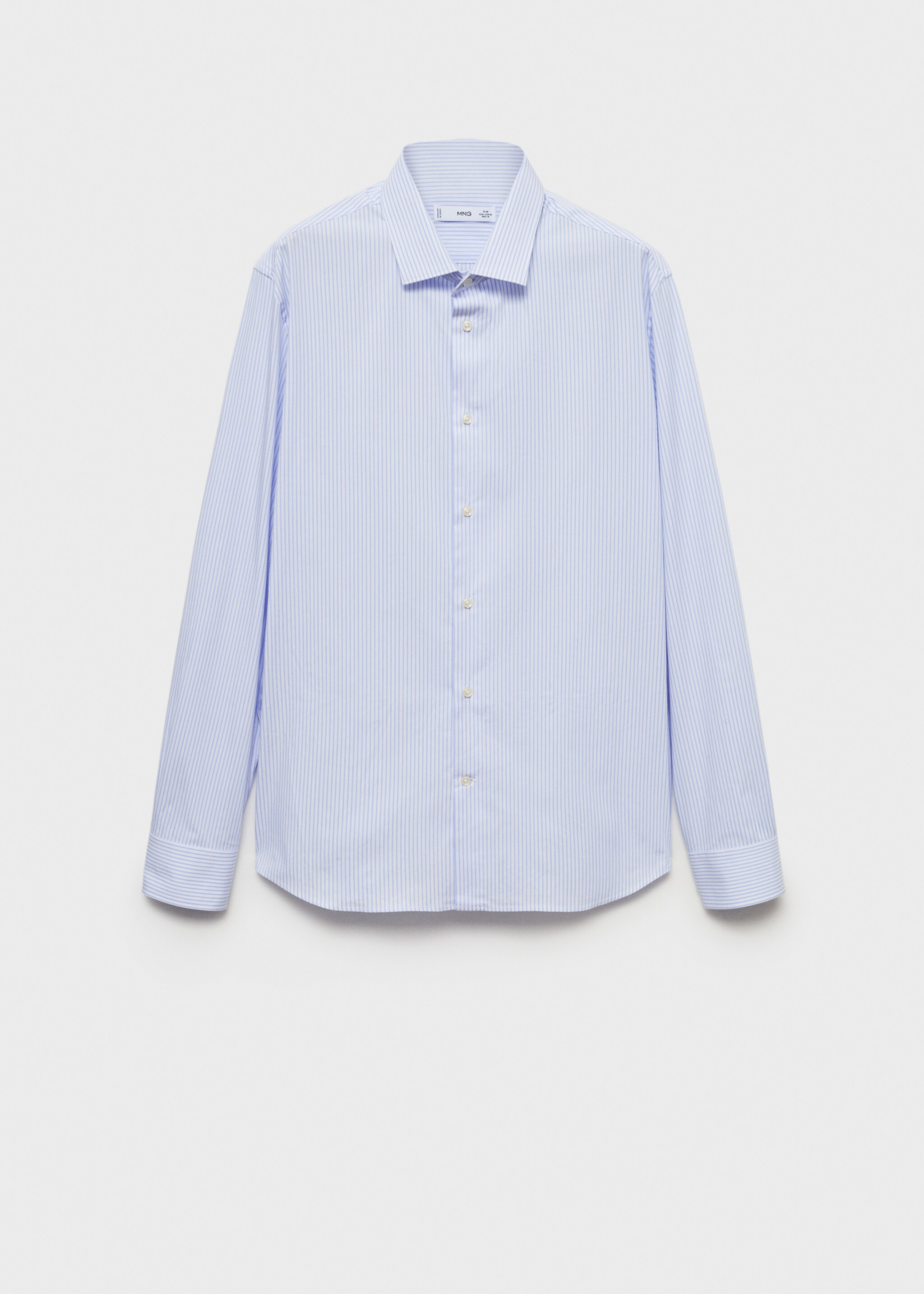 Slim fit fine-striped cotton shirt - Article without model, Sky Blue. Ref: 77064448-00.