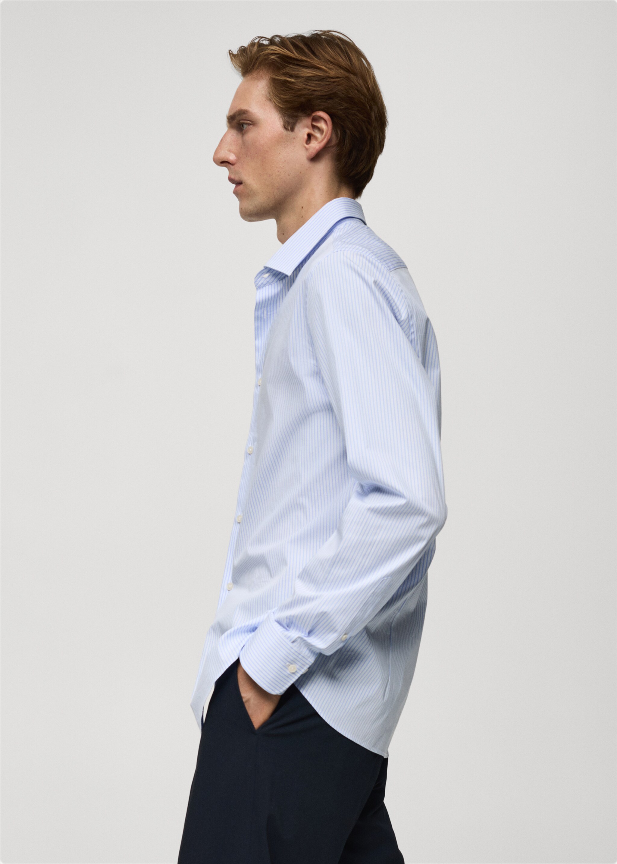 Slim fit fine-striped cotton shirt - Details of the article 2, Sky Blue. Ref: 77064448-00.