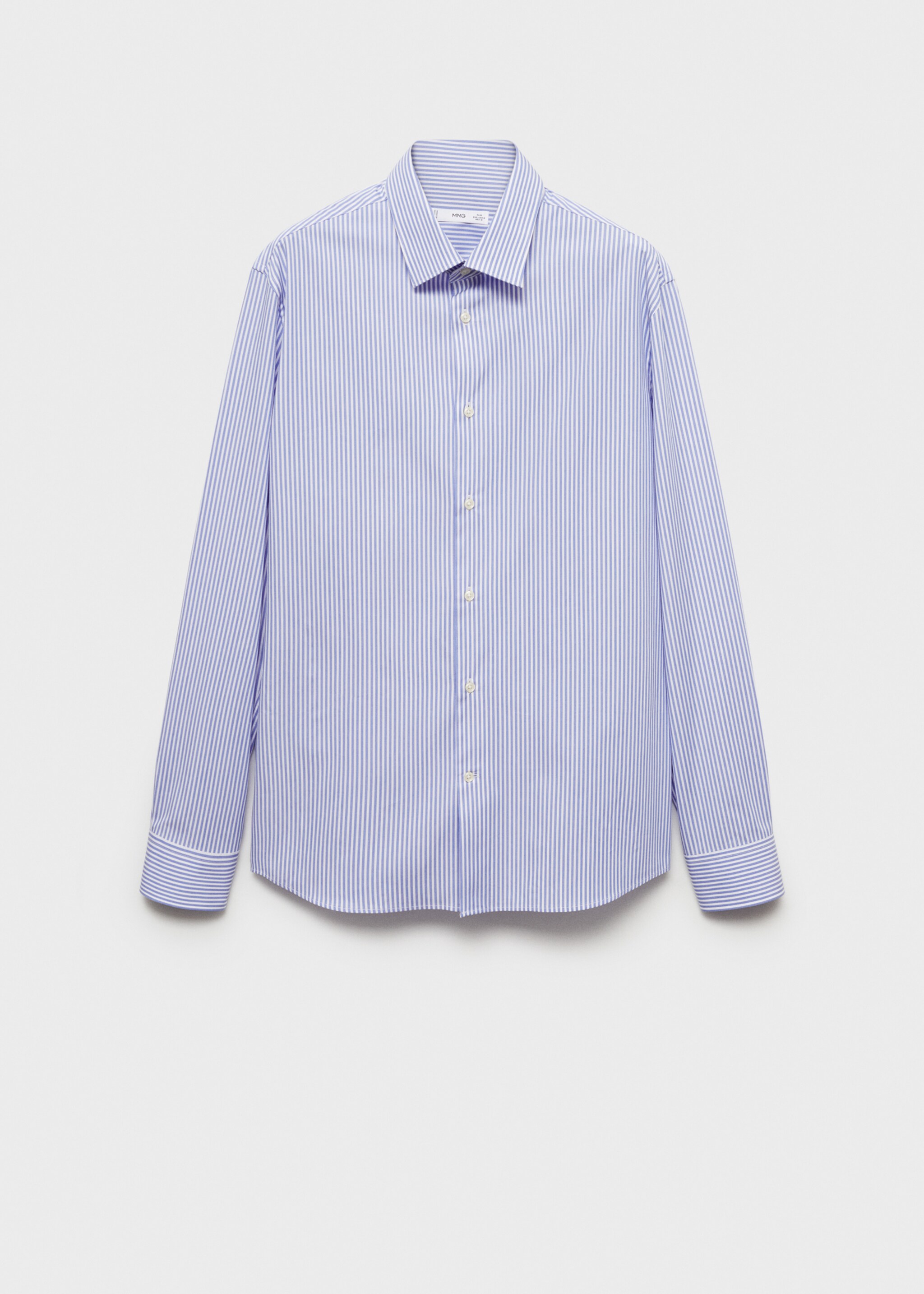 Slim fit fine-striped cotton shirt - Article without model, Blue. Ref: 77064448-00.