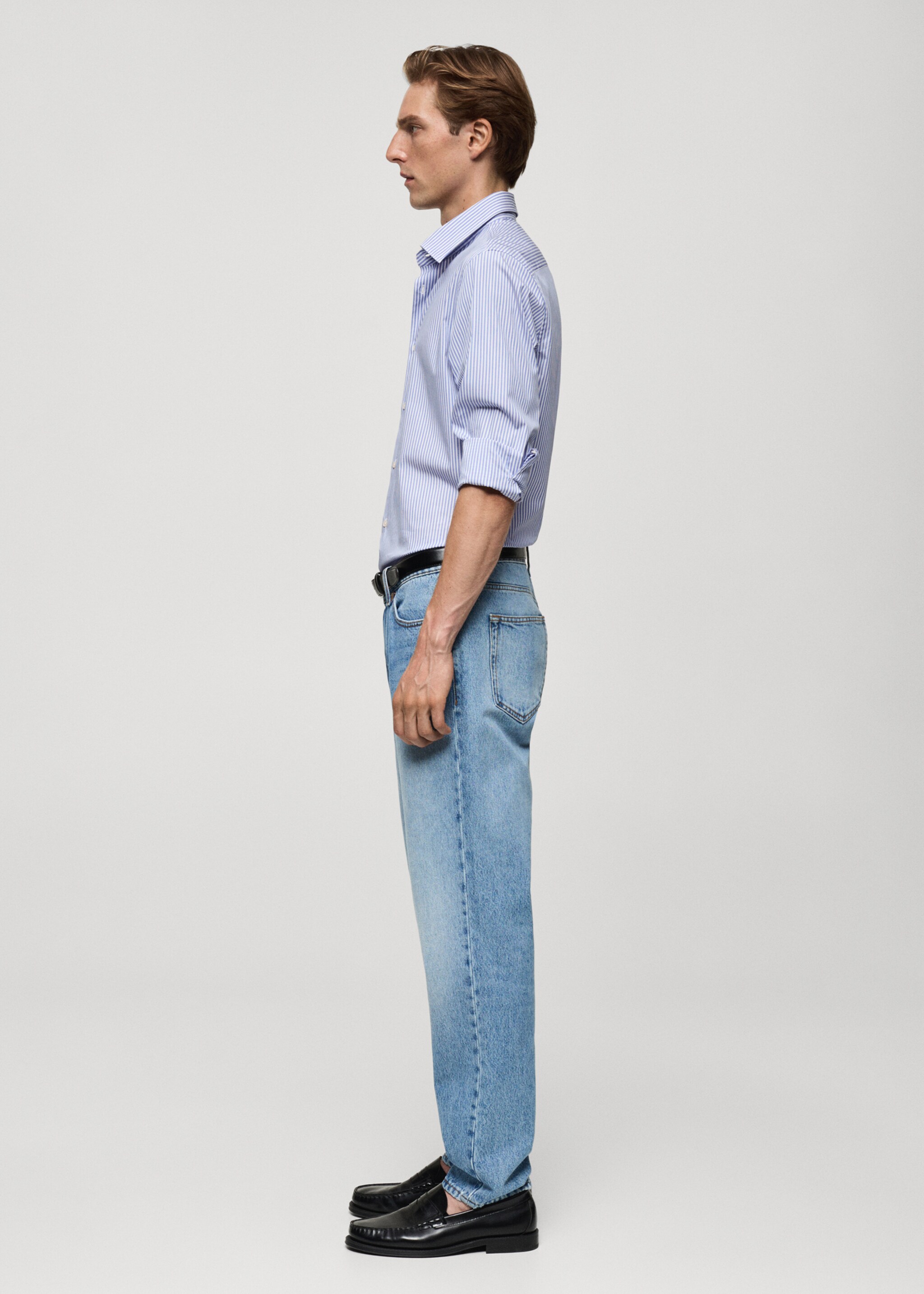 Slim fit fine-striped cotton shirt - Details of the article 2, Blue. Ref: 77064448-00.
