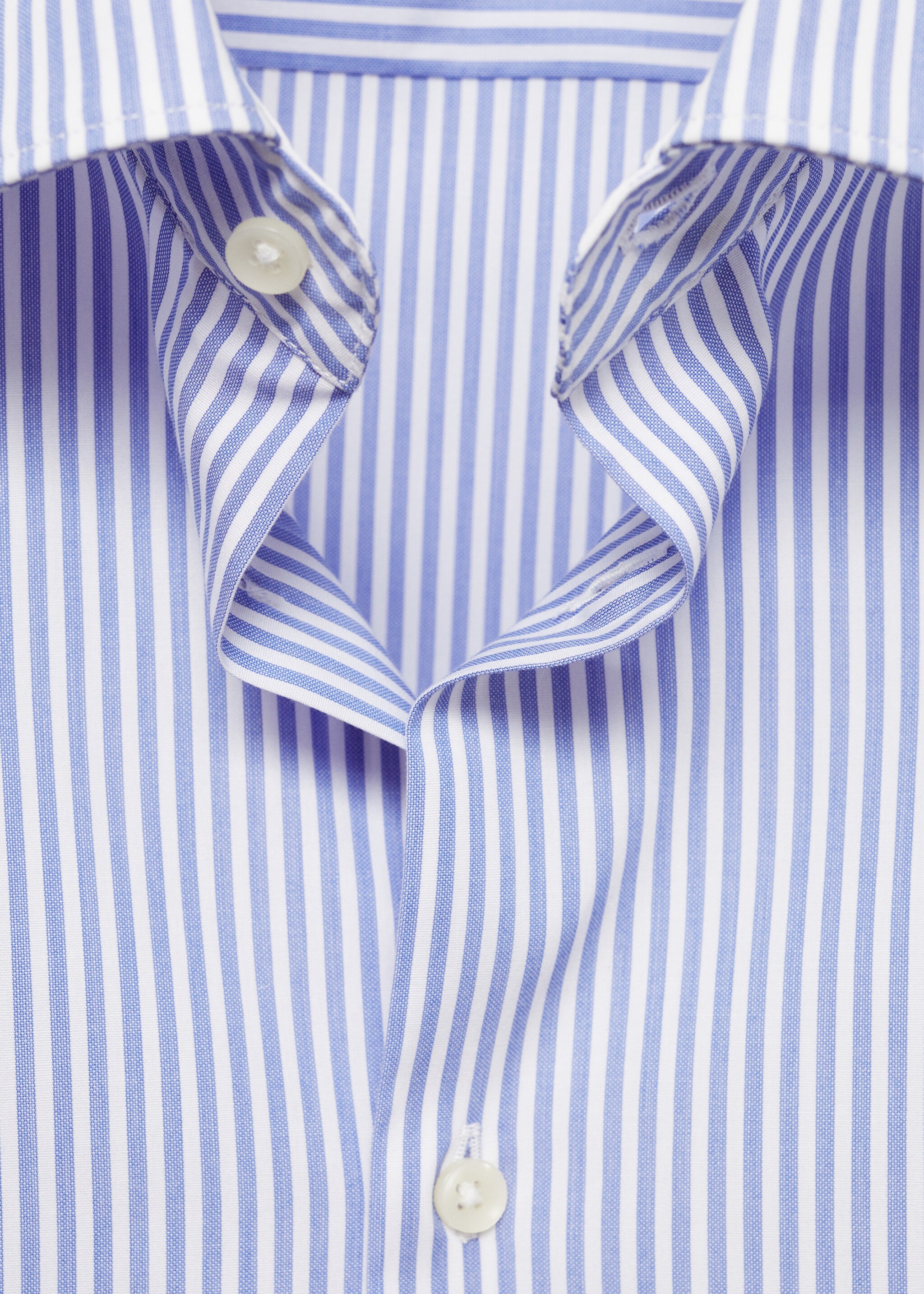 Slim fit fine-striped cotton shirt - Details of the article 8, Blue. Ref: 77064448-00.