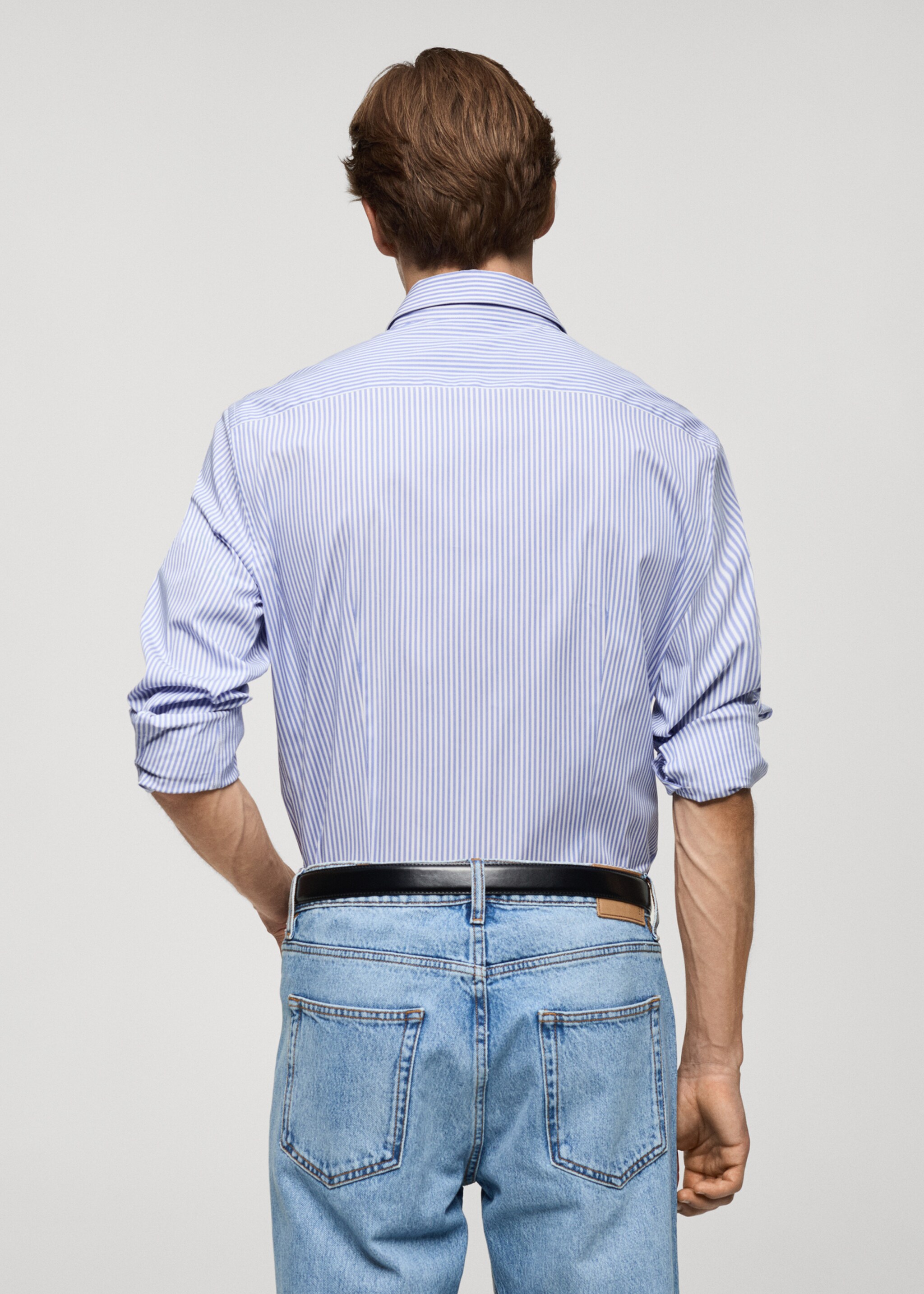 Slim fit fine-striped cotton shirt - Reverse of the article, Blue. Ref: 77064448-00.