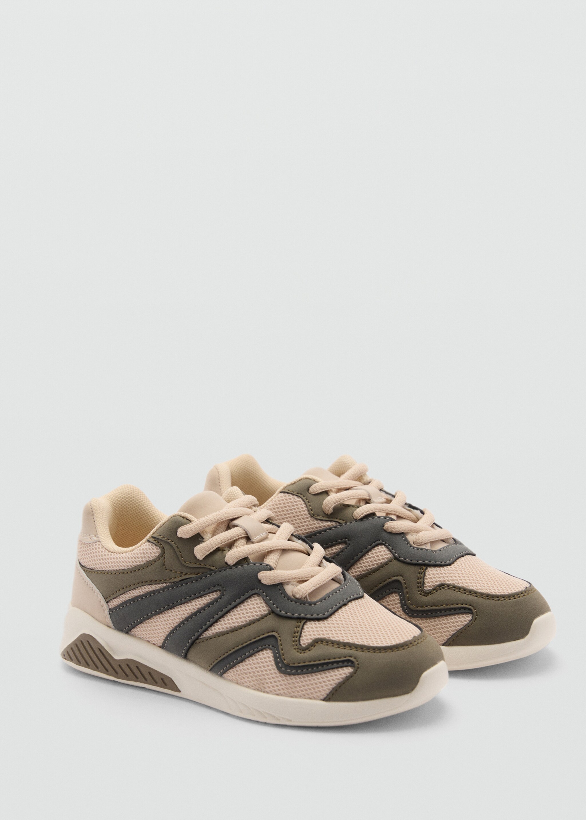 Lace-up mixed sneakers - Medium plane, Khaki. Ref: 77064765-00.