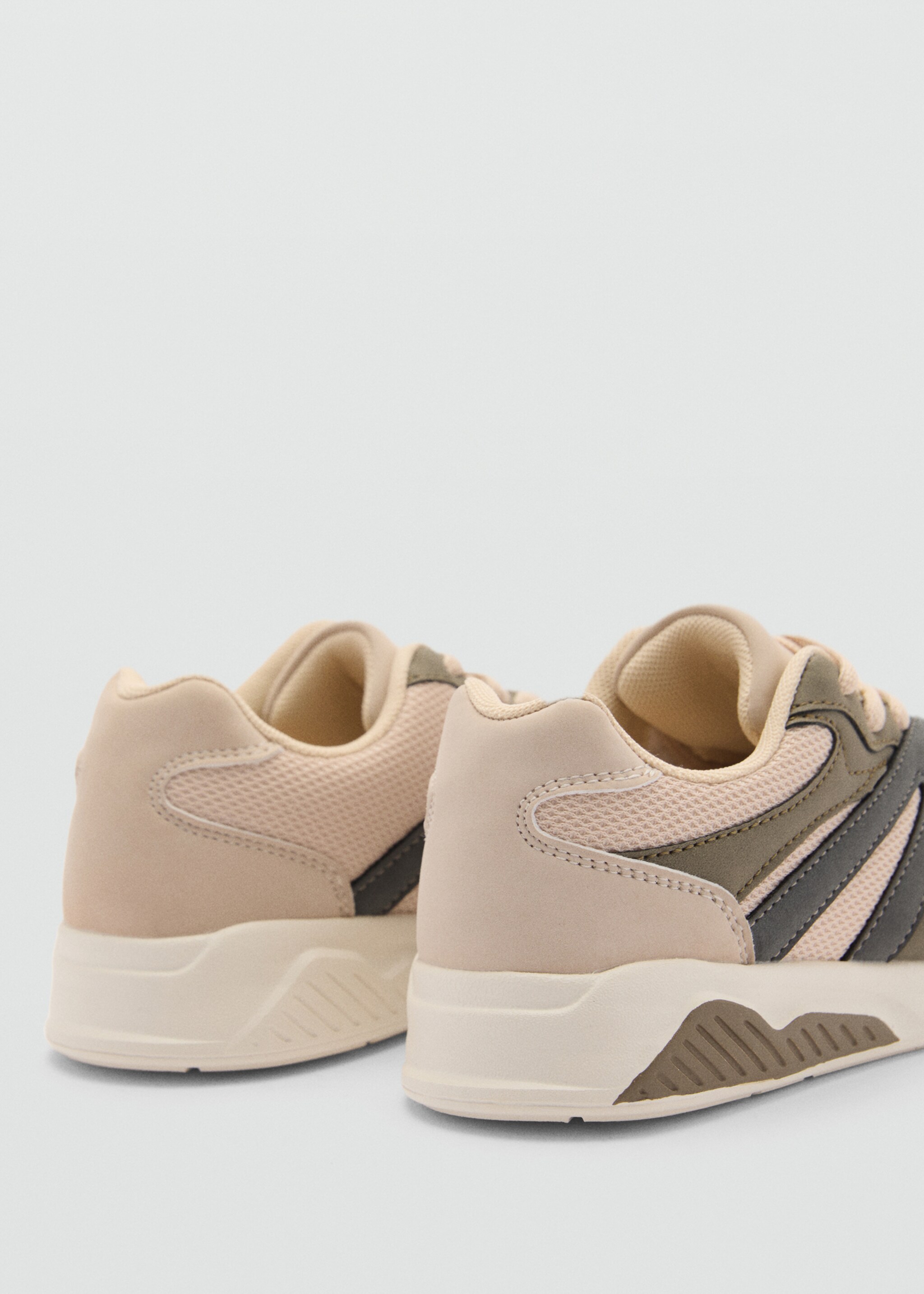 Lace-up mixed sneakers - Details of the article 1, Khaki. Ref: 77064765-00.