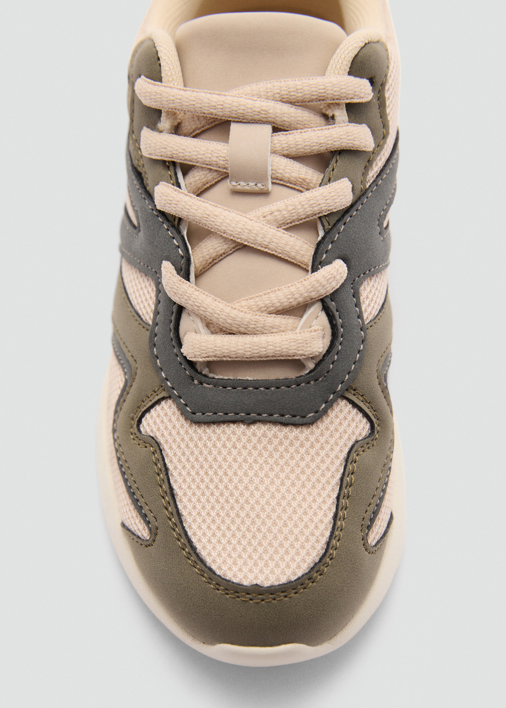 Lace-up mixed sneakers - Details of the article 2, Khaki. Ref: 77064765-00.