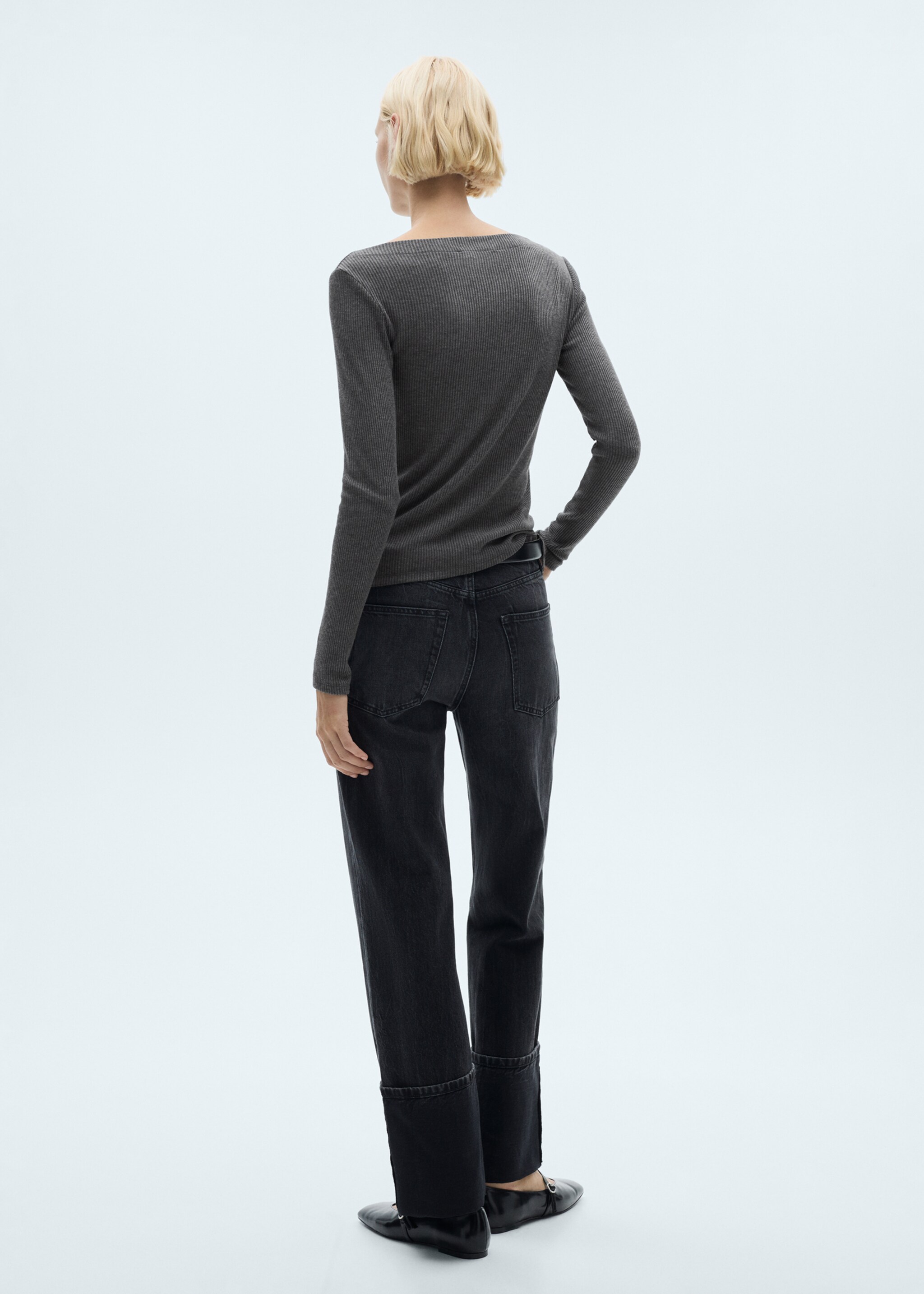 Long-sleeved knitted t-shirt - Reverse of the article, Dark Heather Grey. Ref: 77064769-00.