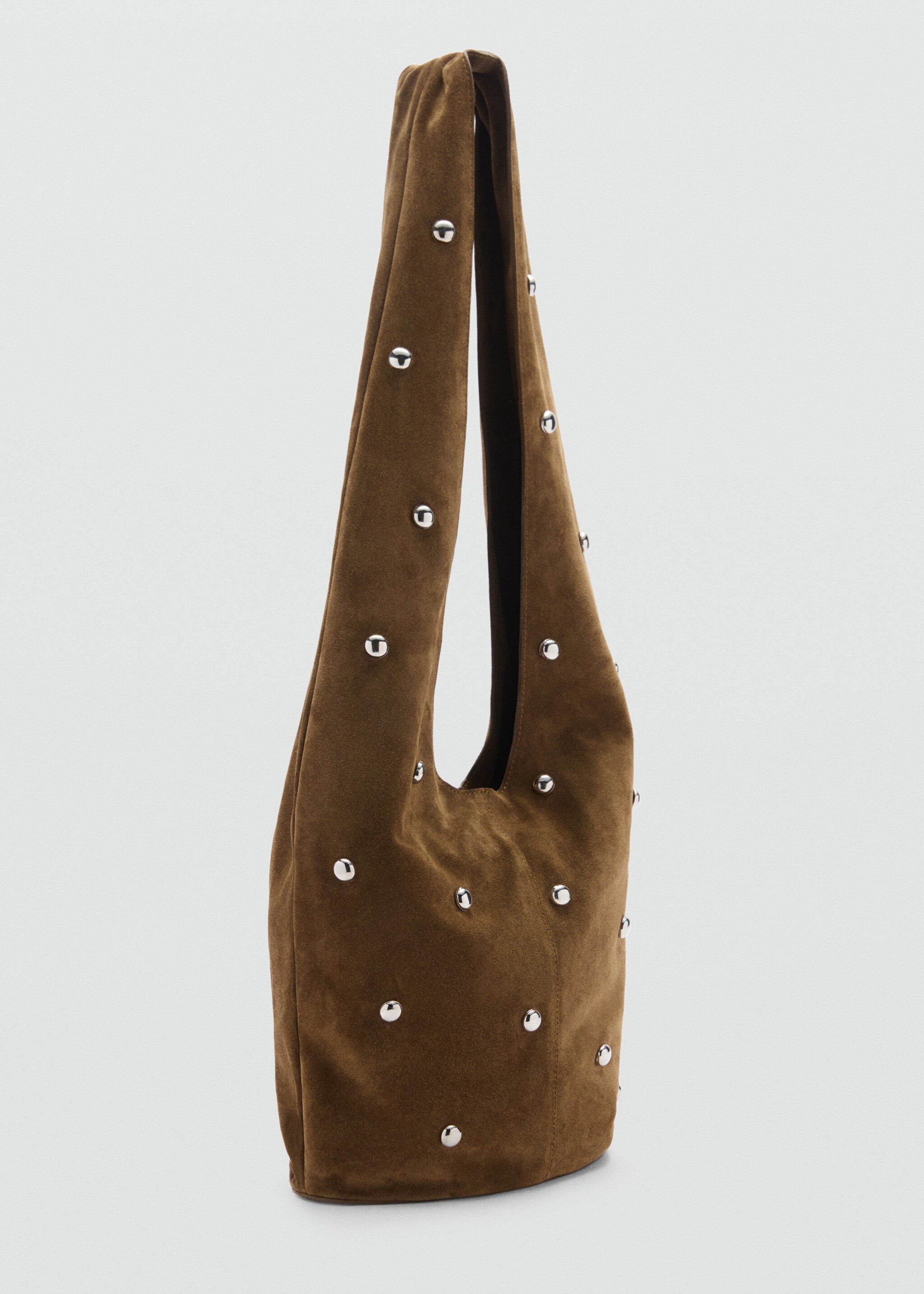 Suede leather studded handbag - Medium plane, Tobacco Brown. Ref: 77064793-00.
