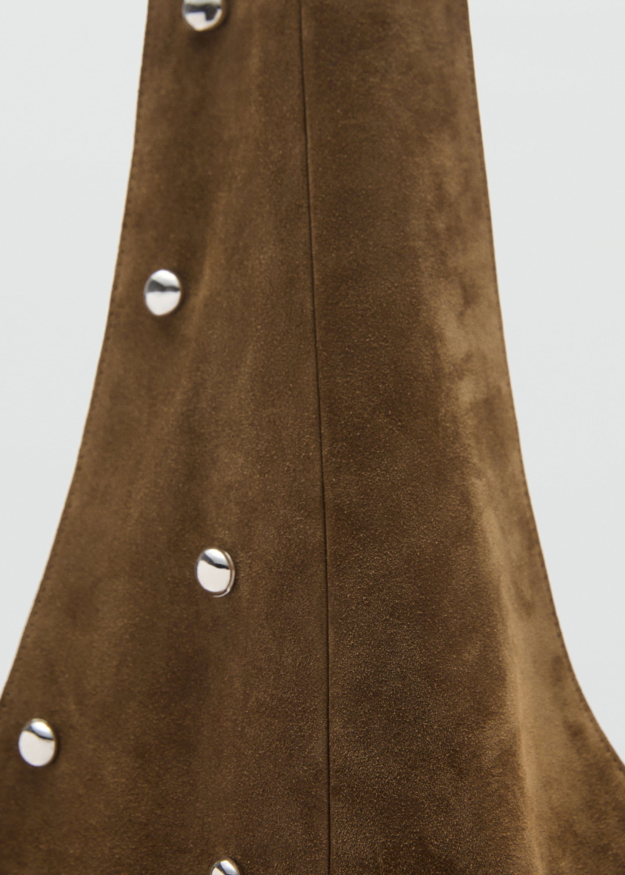 Suede leather studded handbag - Details of the article 2, Tobacco Brown. Ref: 77064793-00.
