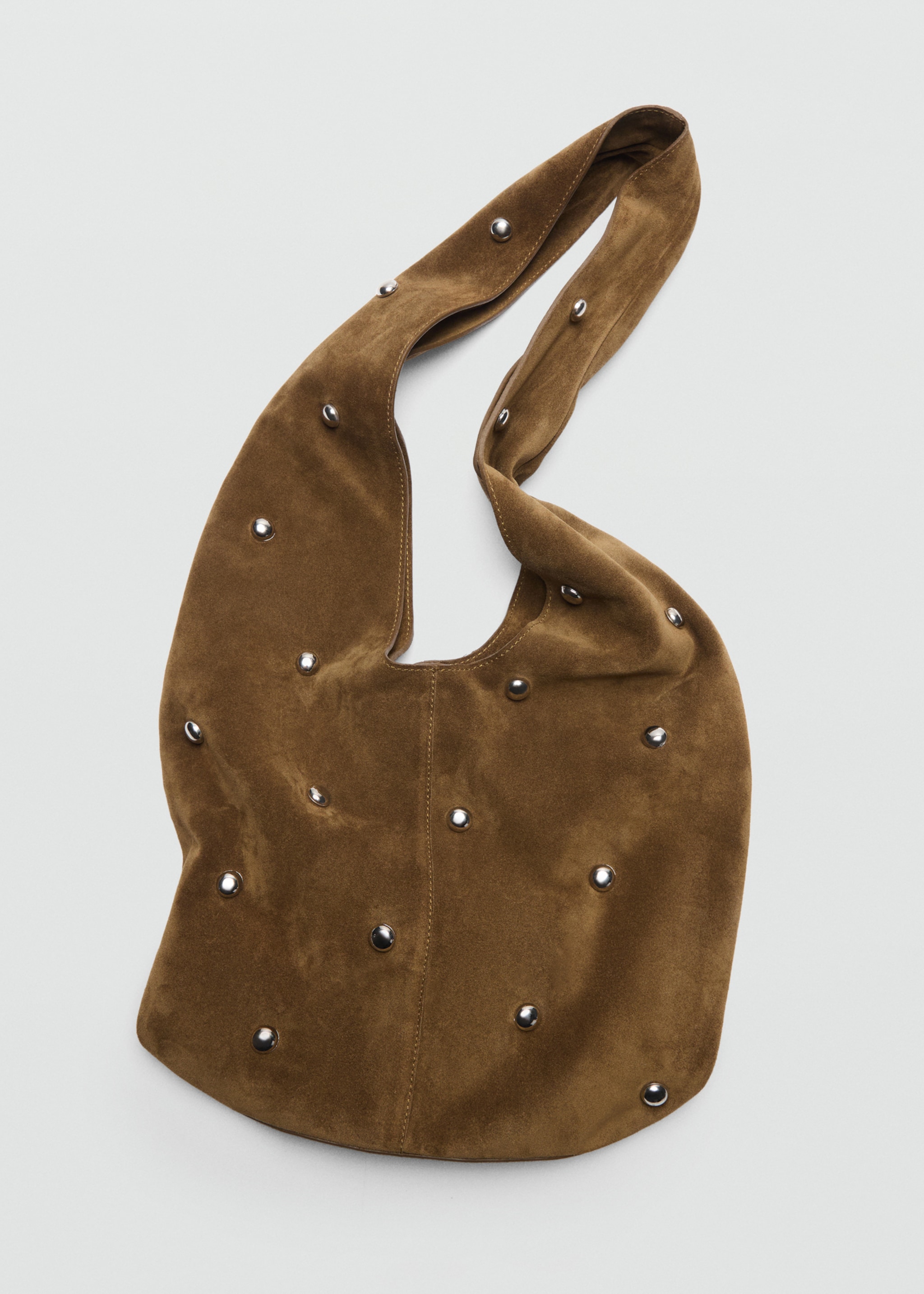 Suede leather studded handbag - Details of the article 4, Tobacco Brown. Ref: 77064793-00.