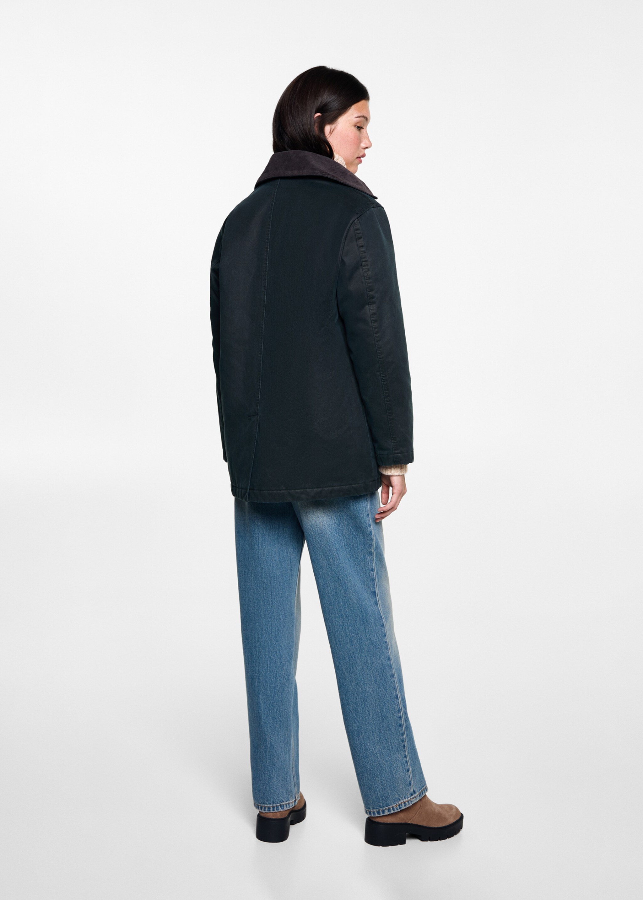 Long waxed-effect parka - Reverse of the article, Dark Navy. Ref: 77065630-00.