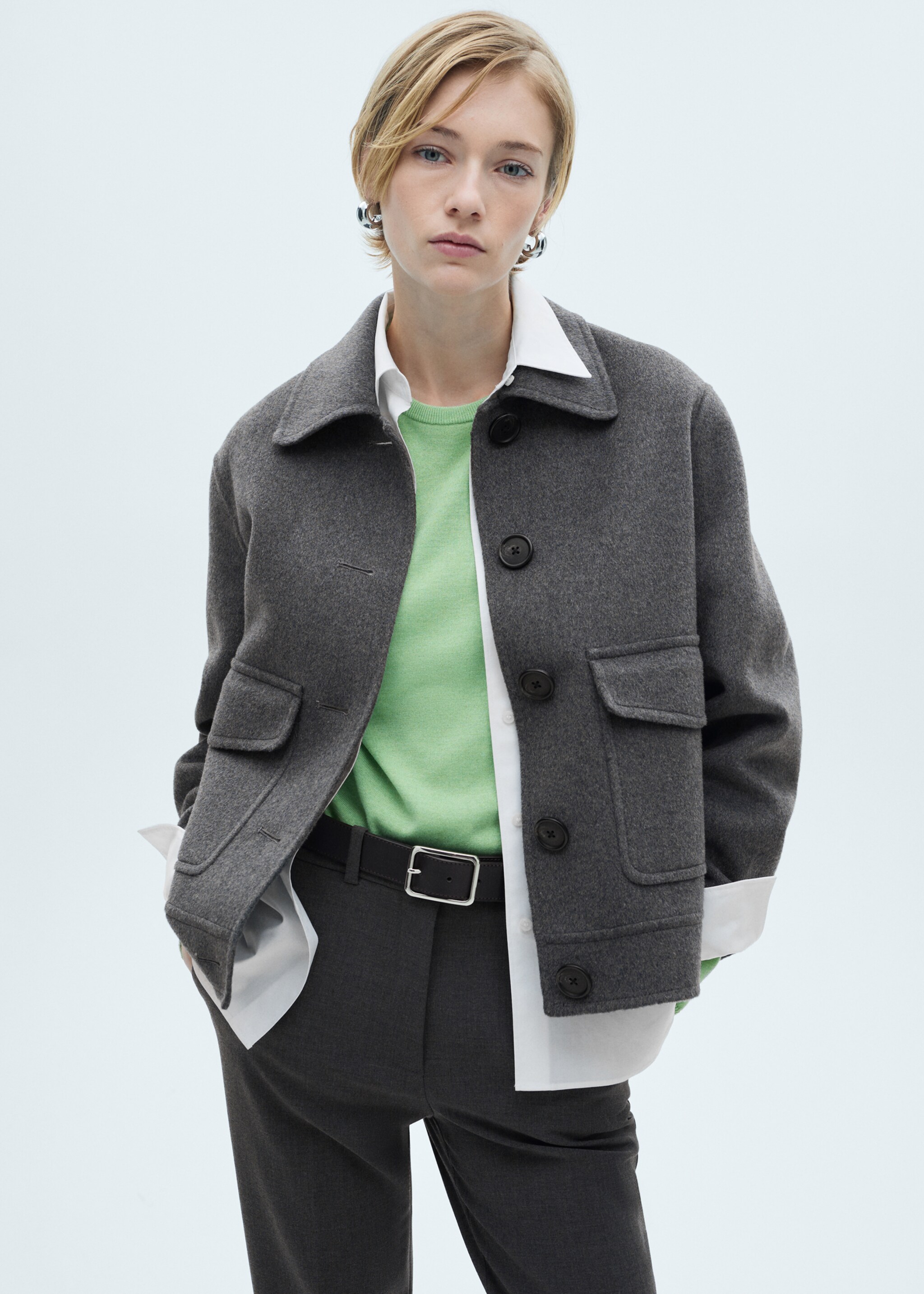 Wool jacket with pockets - Medium plane, Grey. Ref: 77065633-00.
