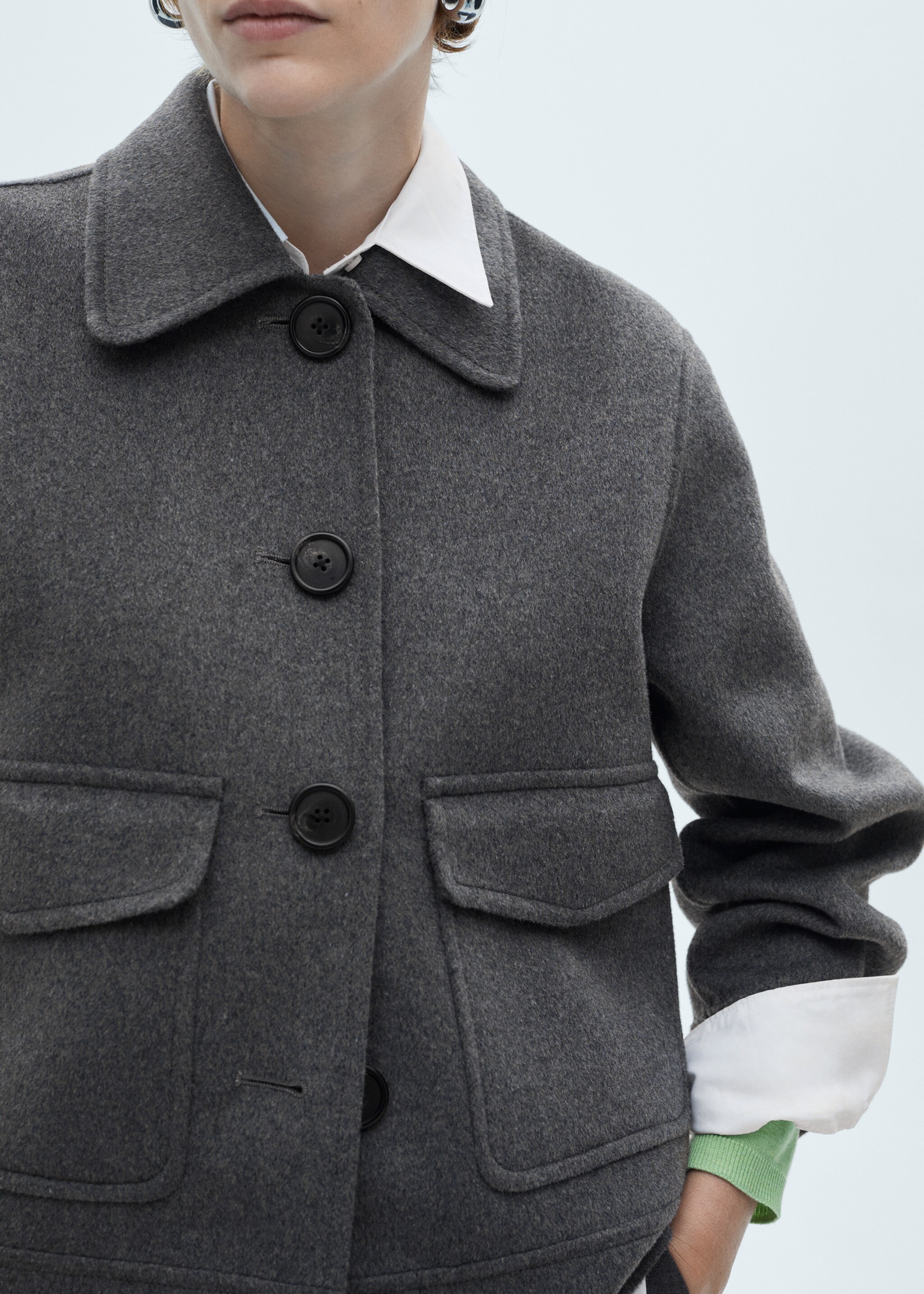 Wool jacket with pockets - Details of the article 6, Grey. Ref: 77065633-00.