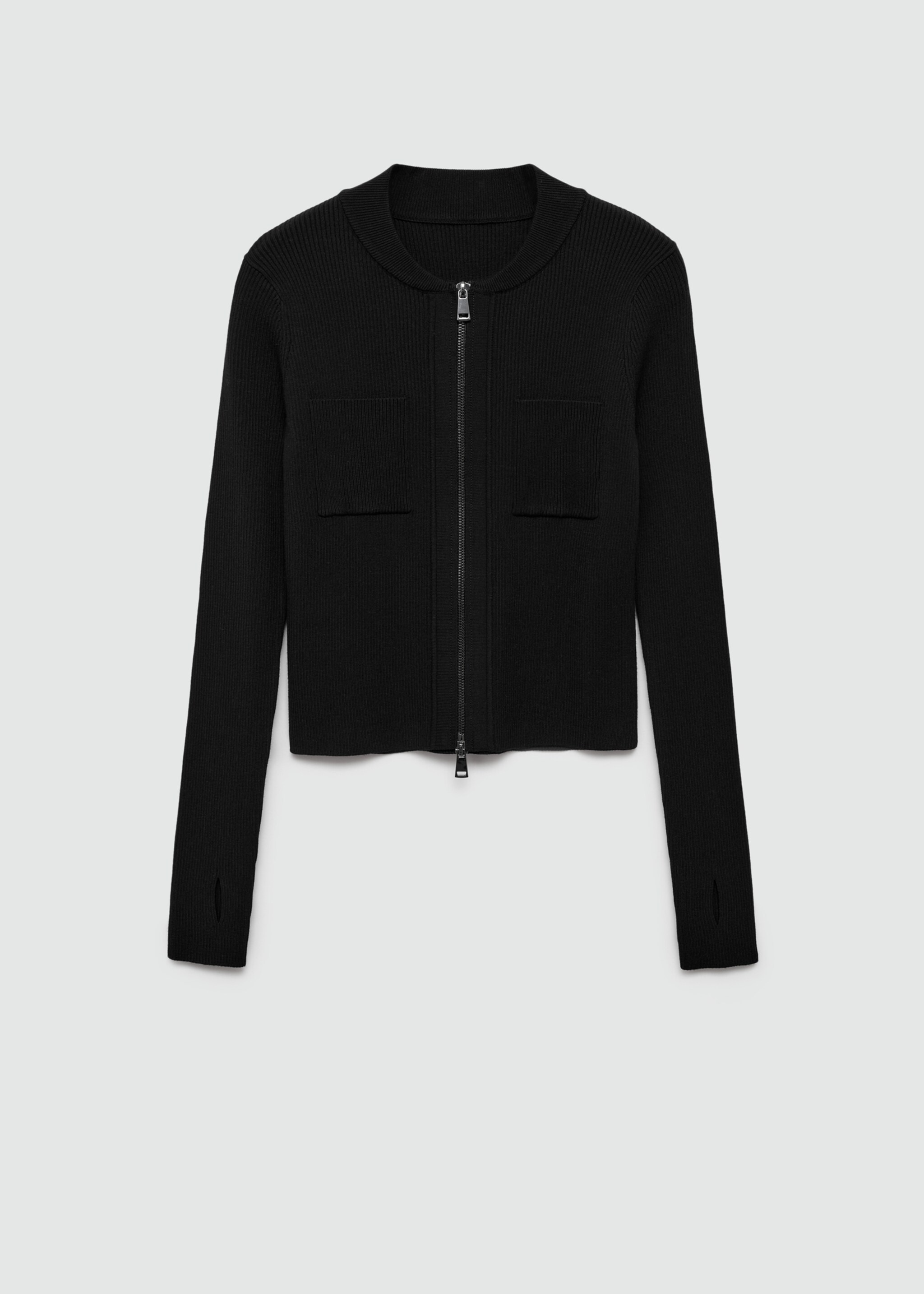 Fine-knit zip-up jacket - Article without model, Black. Ref: 77065642-00.