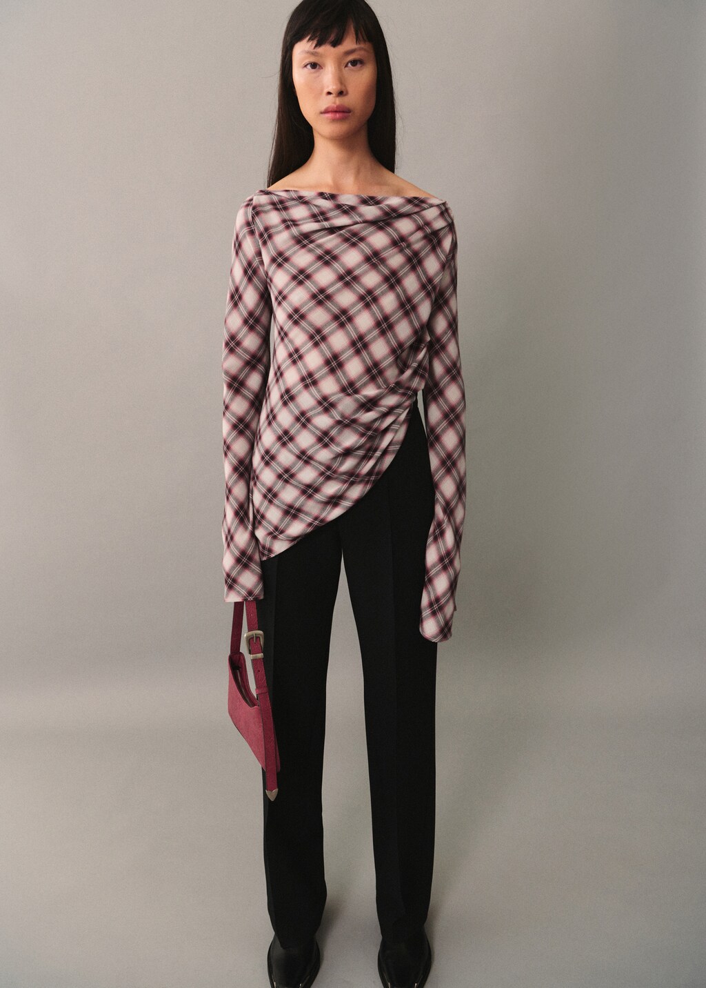 Asymmetric checked blouse - Women | MANGO OUTLET USA