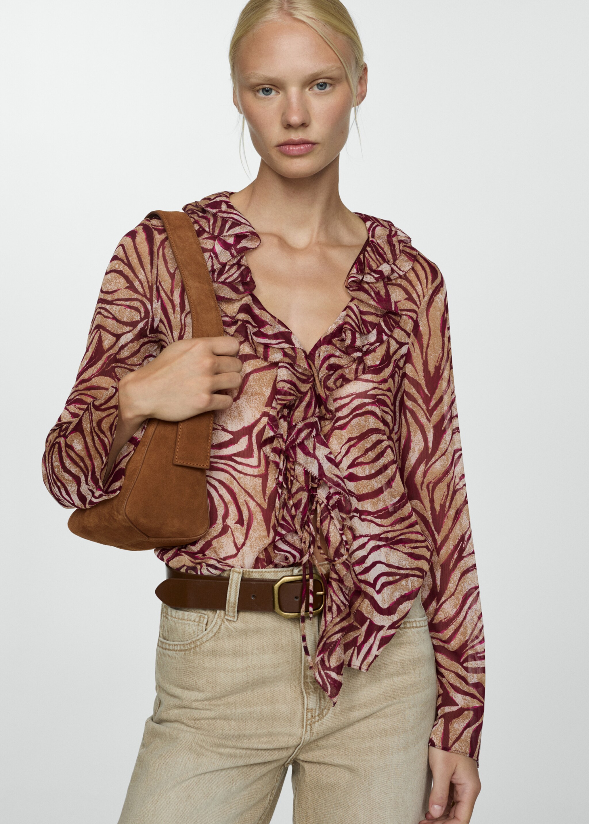Ruffles printed blouse - Medium plane, Maroon. Ref: 77065646-00.