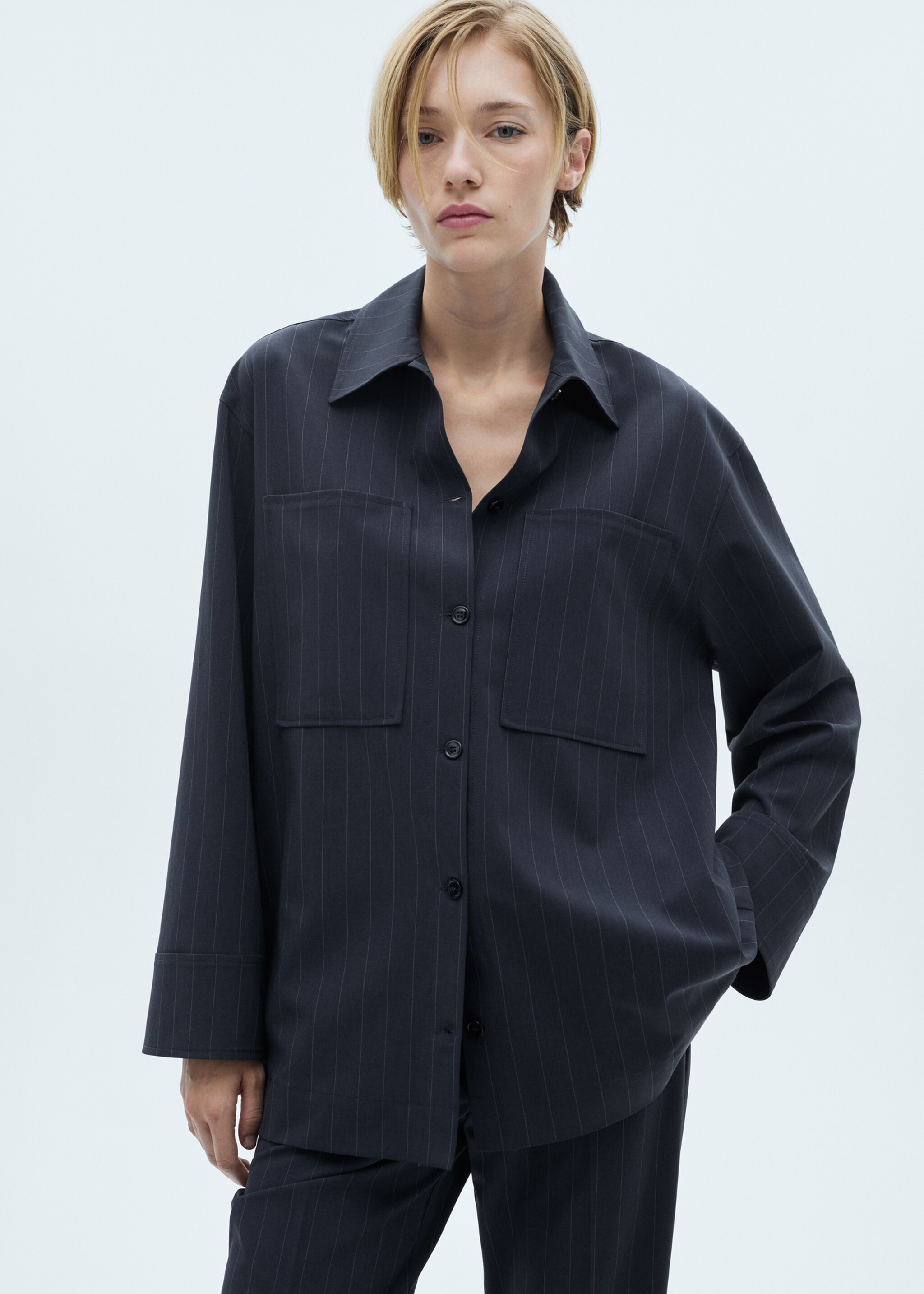Pinstripe overshirt - Medium plane, Dark Navy. Ref: 77065649-00.