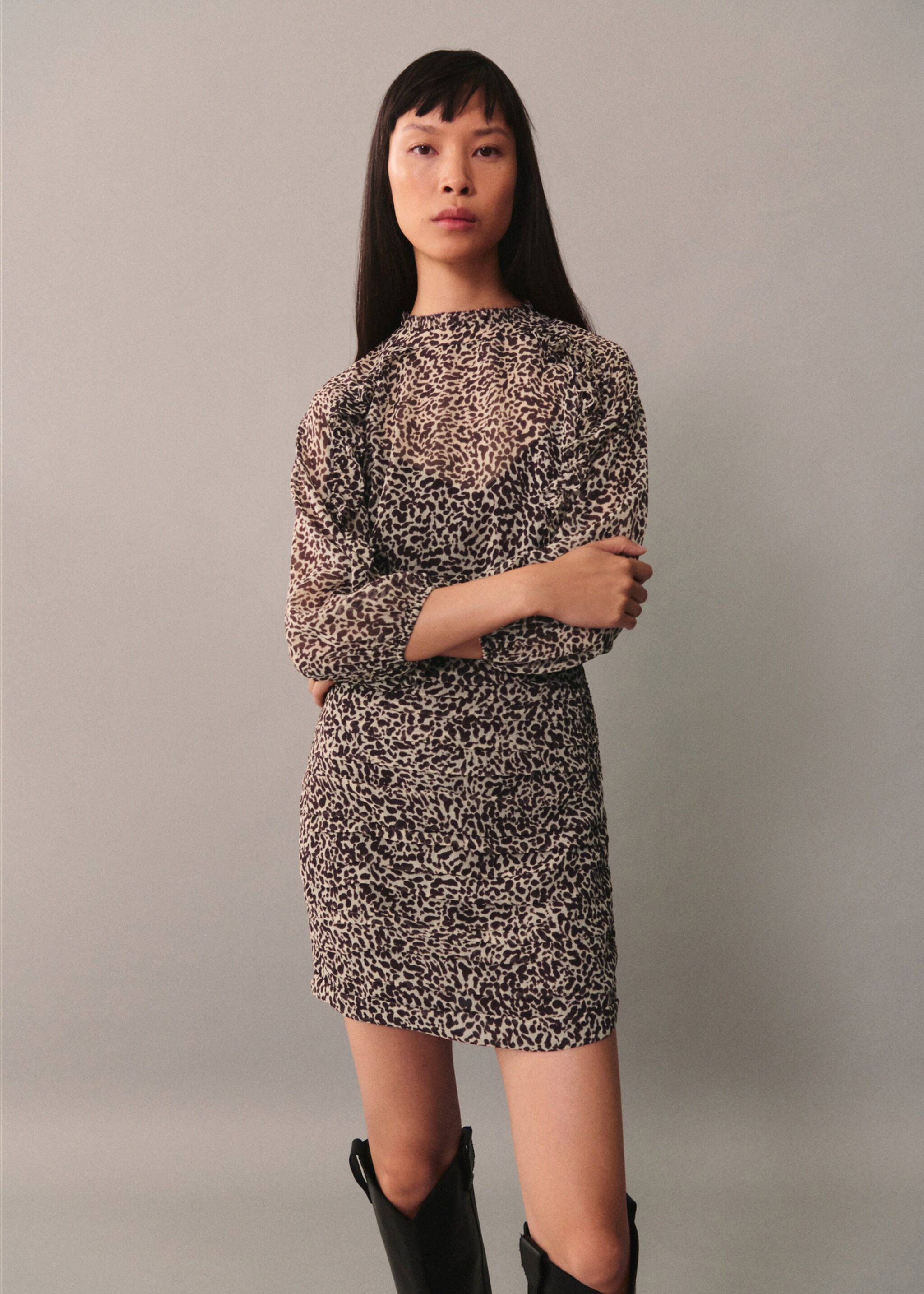 Leopard print draped dress - Medium plane, Brown. Ref: 77065657-00.