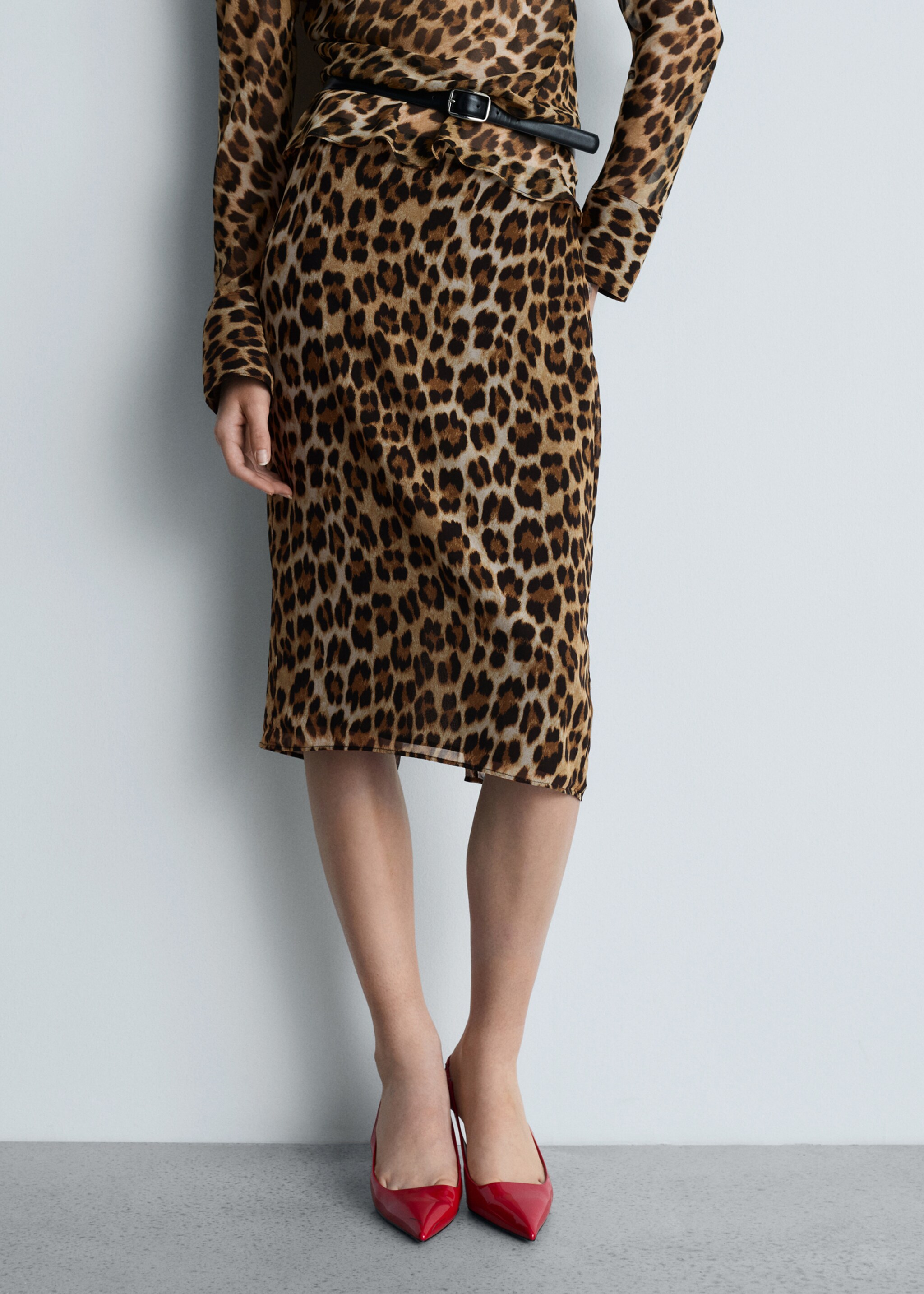 Leopard midi skirt - Medium plane, Brown. Ref: 77065667-00.