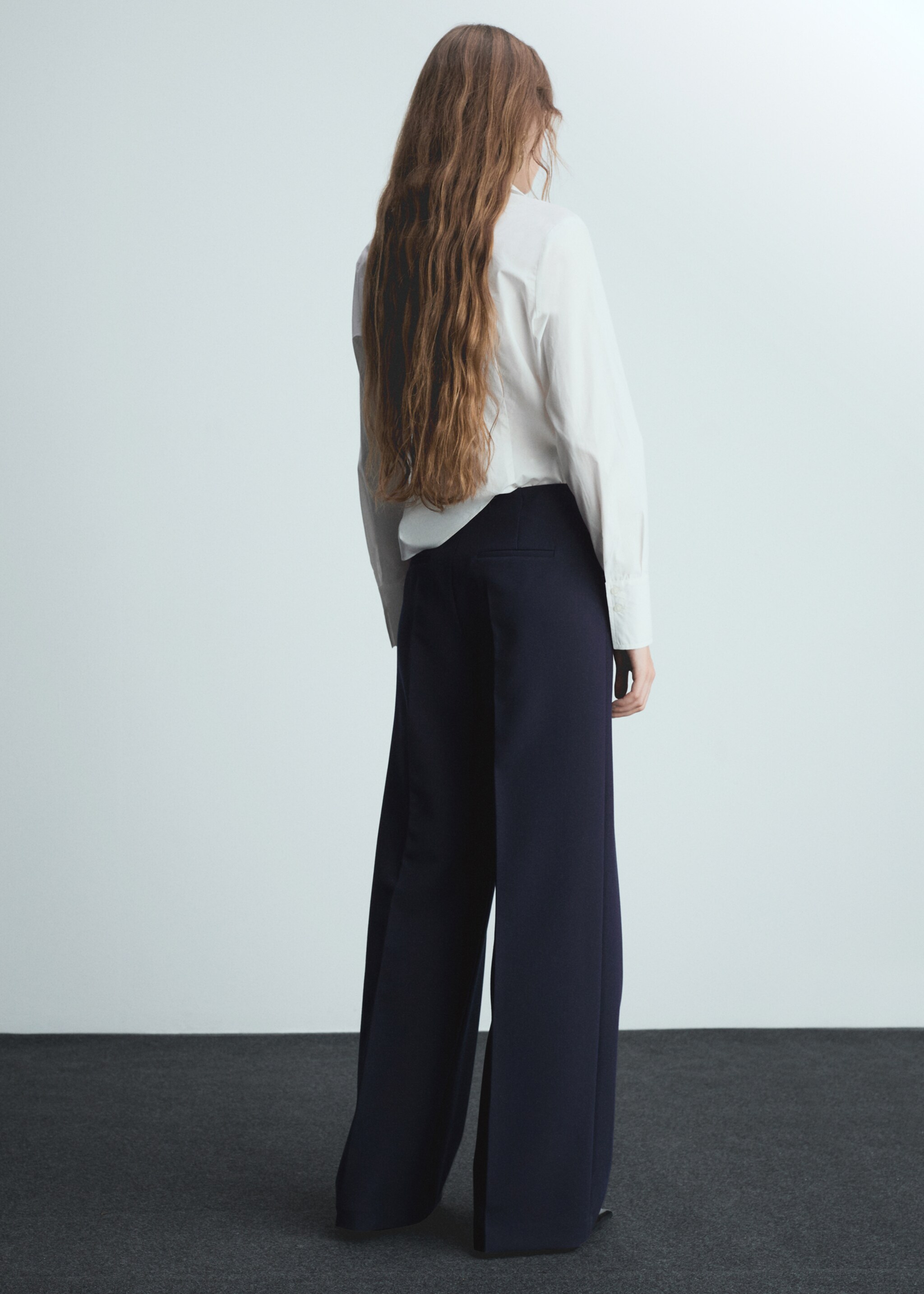 Wideleg pleated trousers - Reverse of the article, Dark Navy. Ref: 77065674-00.