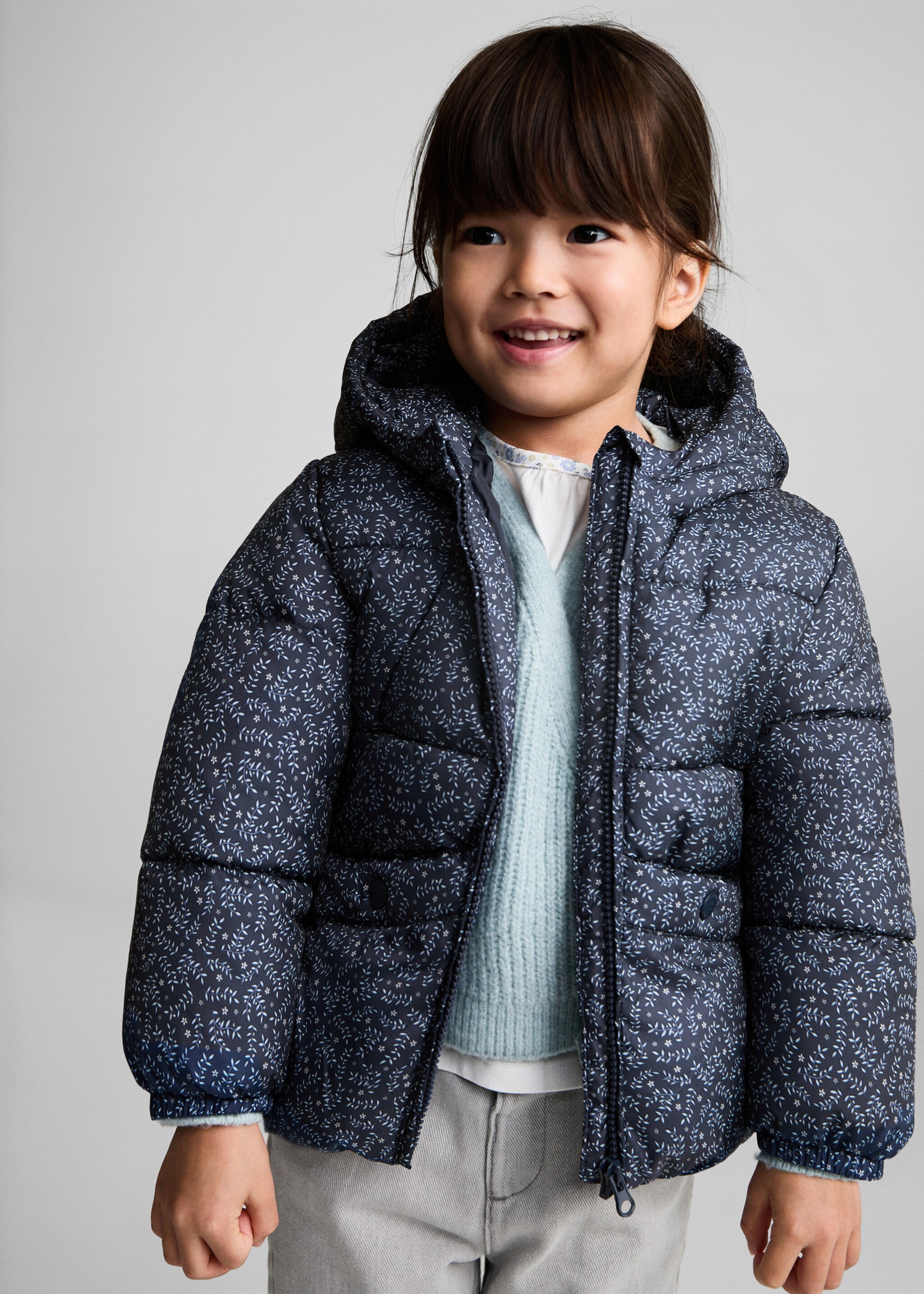 Flowers print quilted anorak - Medium plane, Blue. Ref: 77065969-00.
