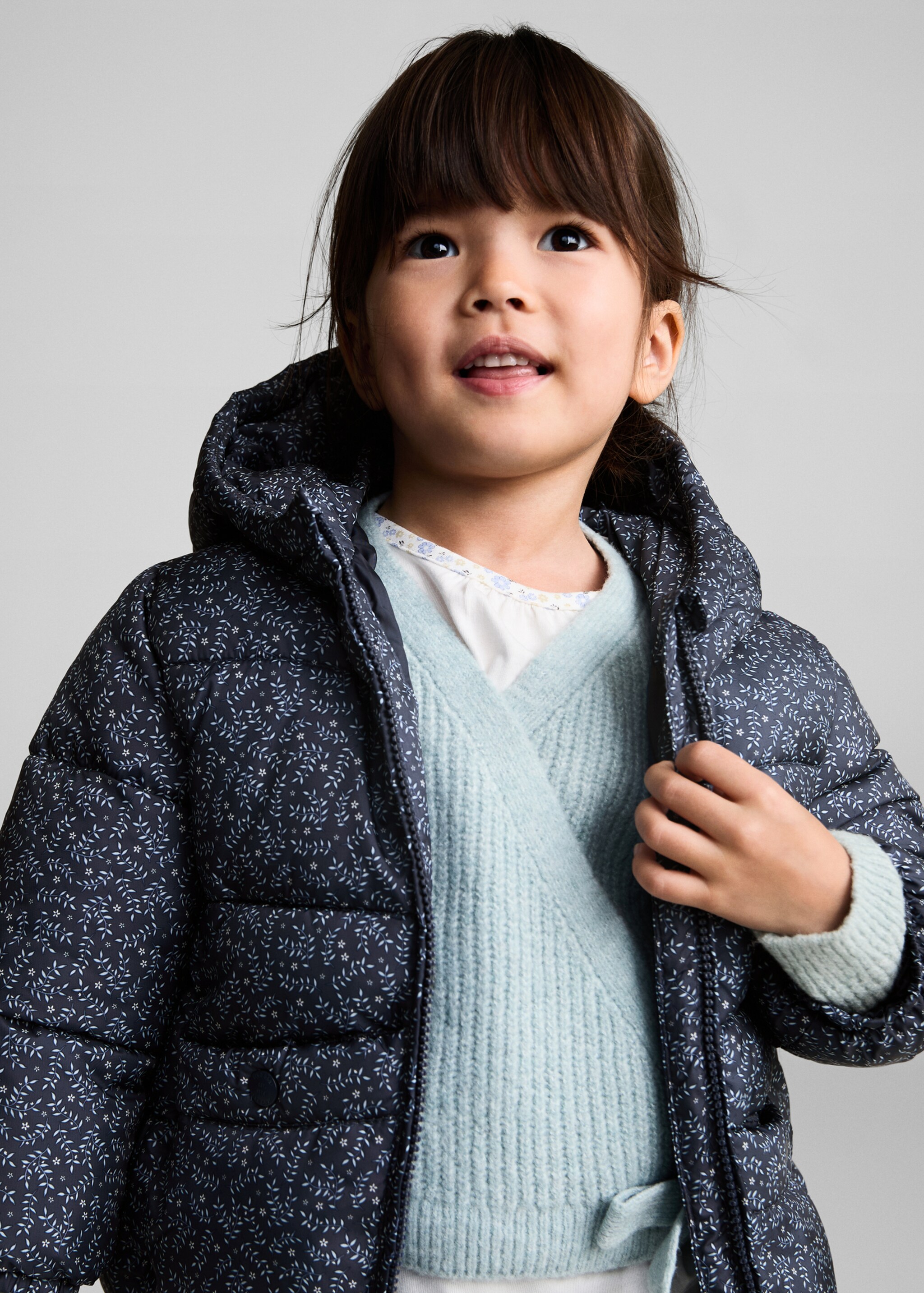 Flowers print quilted anorak - Details of the article 1, Blue. Ref: 77065969-00.