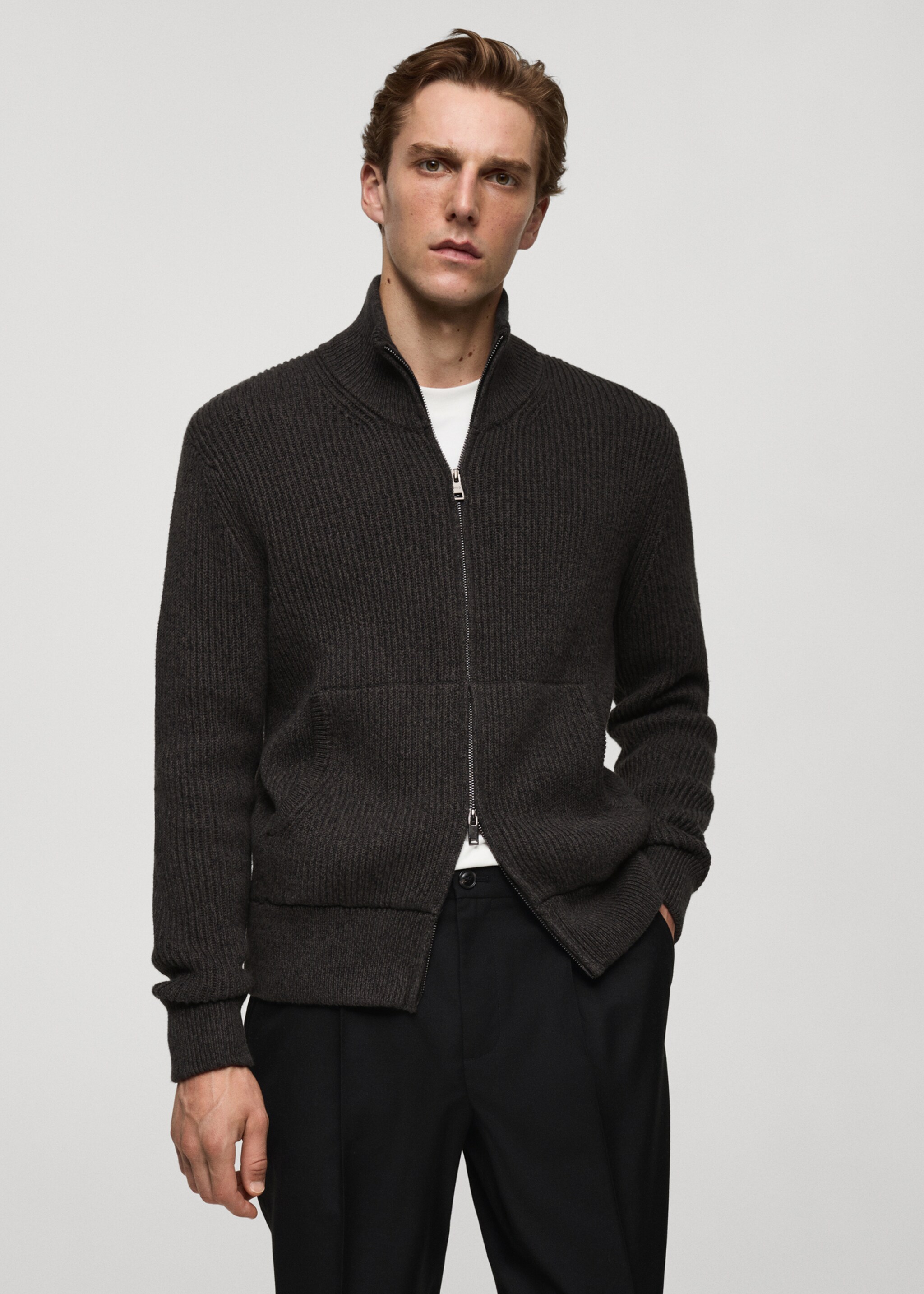 Pullover maglia spessa coste zip - Piano medio, Grigio antracite. Ref: 77065975-00.